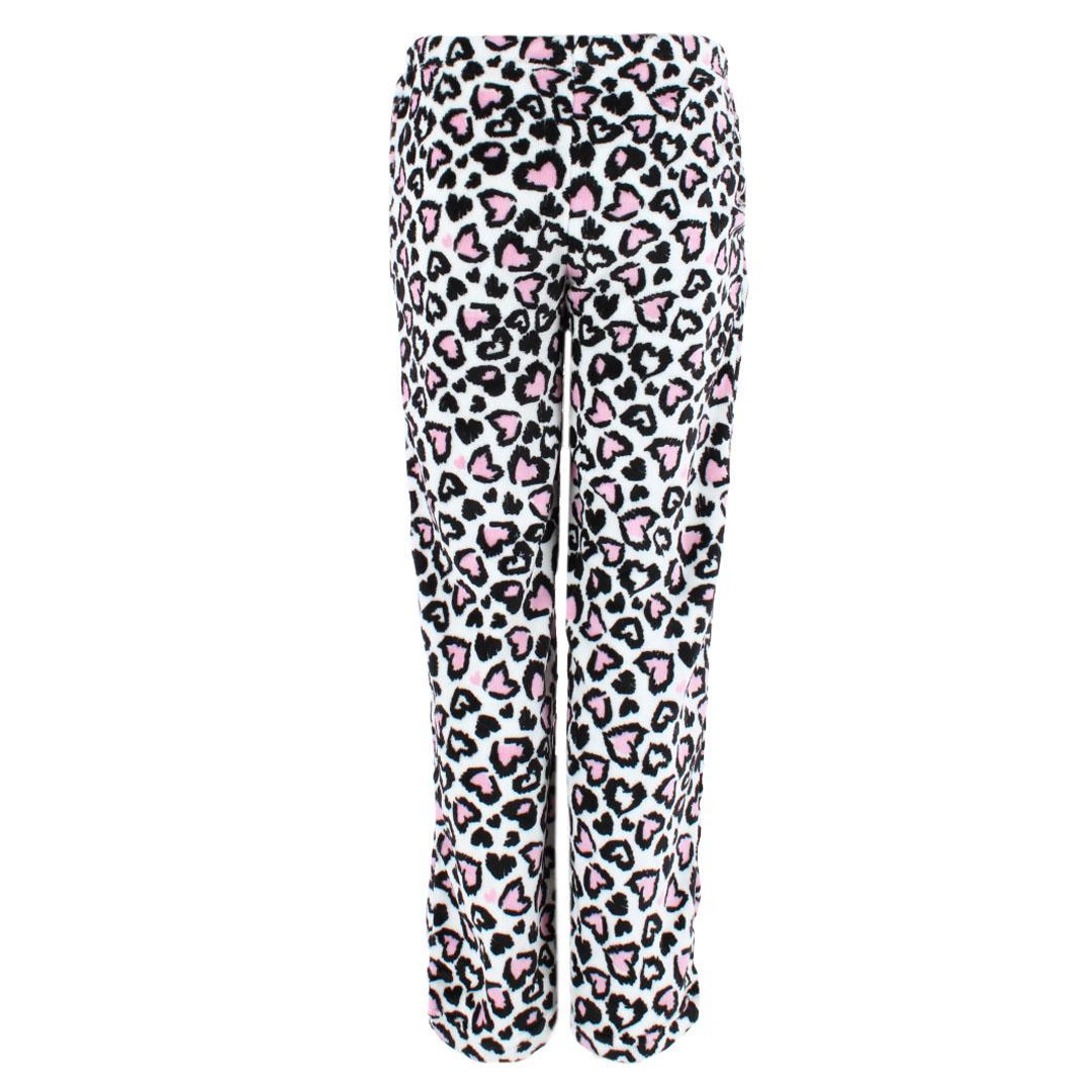 CTM Women's Plush Heart Cheetah Print Pajama Pants