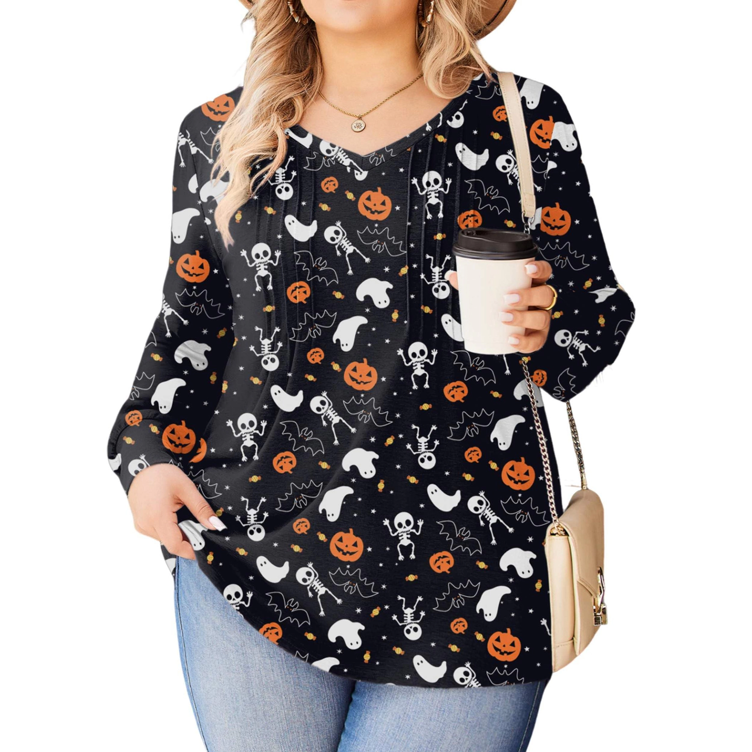 Zeagoo Women Pleated V Neck Tunic Blouse