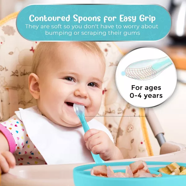 Sperric Silicone Suction Plate for Baby, 100% Food Grade Divided Plate, Self Feeding Training & Spoon 1Set