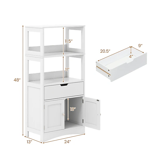Glintex 48-Inch Bathroom Cabinet with Anti-Fall Baffles Drawer and 2 Doors