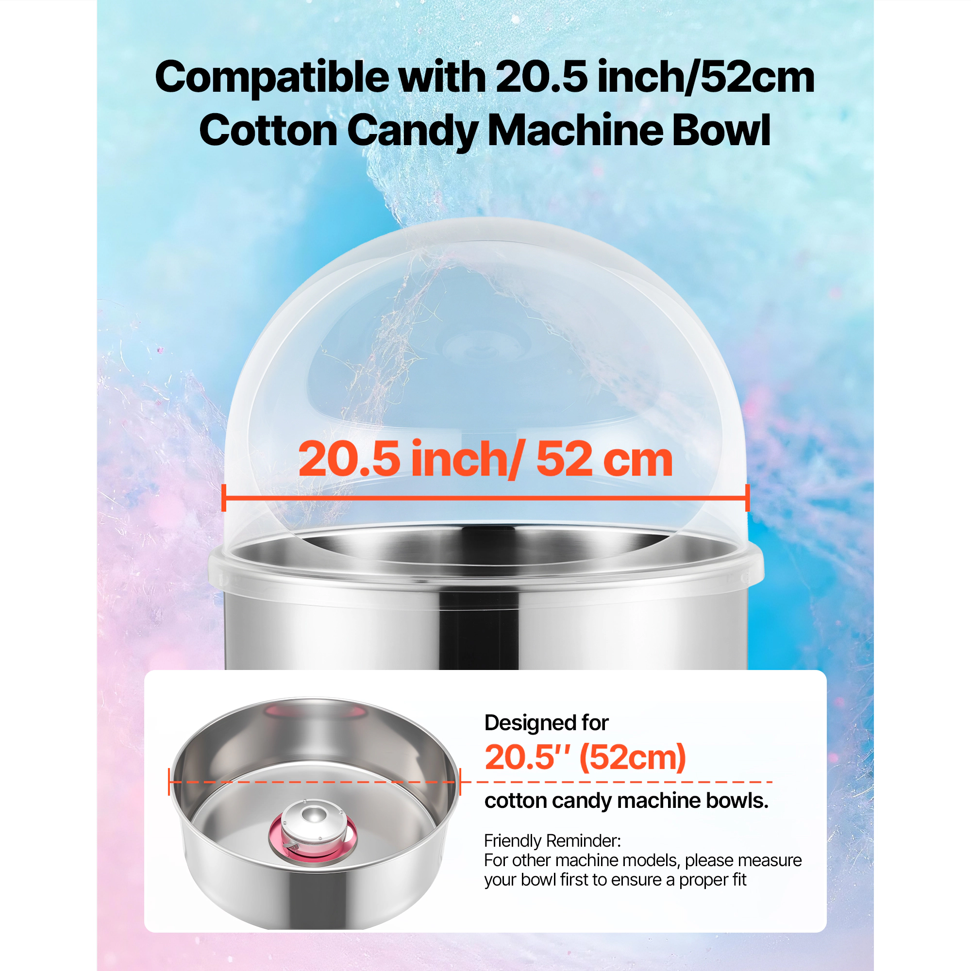 HONGGE Cotton Candy Machine Cover Transparent Acrylic Dome Bubble Shield Cotton Candy Machine Bubble Shield Compatible
