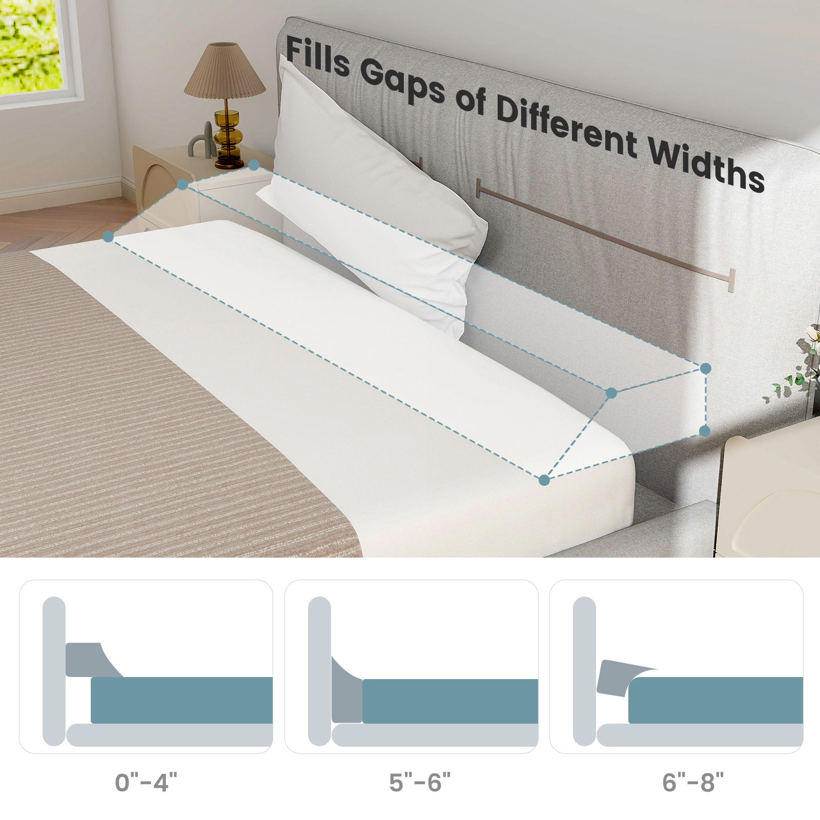 SUGIFT Queen Size Firm Foam Washable Cover Headboard Gap Filler Bed Wedge Pillow 60-in x 10-in x 5-in 4.5-in Top Gray