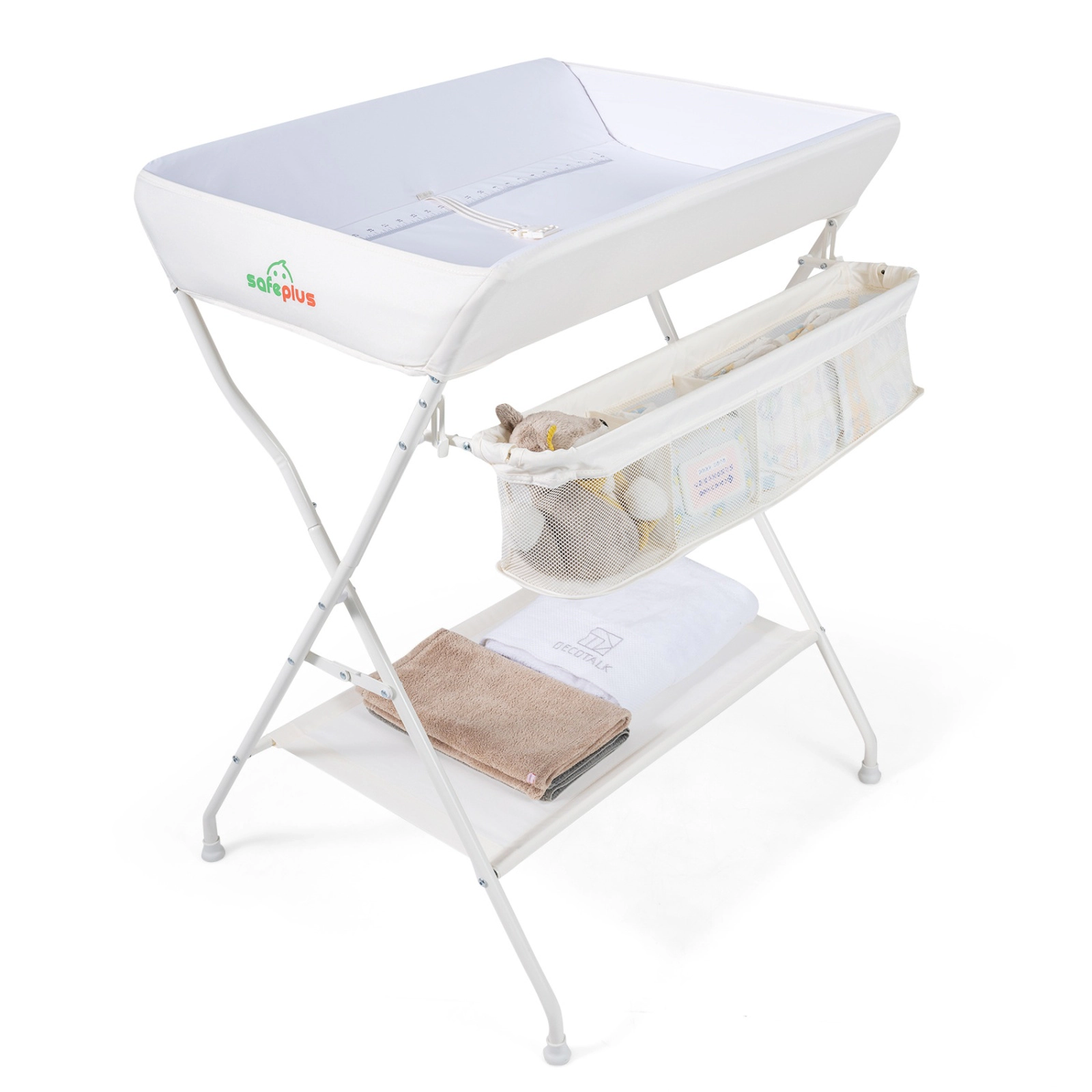 SUGIFT Foldable Steel Diaper Changing Table with Storage 24-lb Capacity Ages 0-12 Months Black/Gray Beige