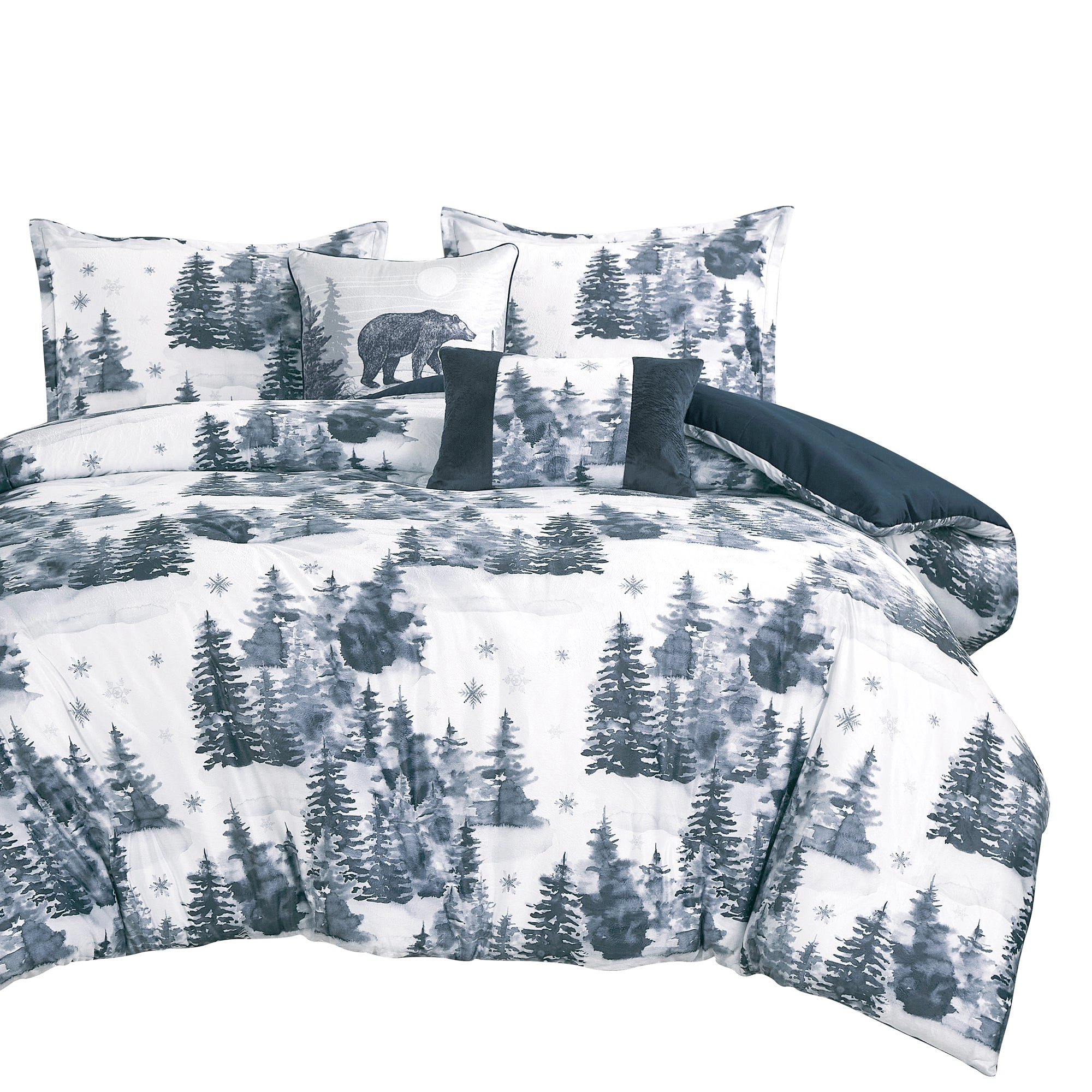 MarCielo 5 Pieces Velvet Comforter Set,Winter Woodland Bedding Set