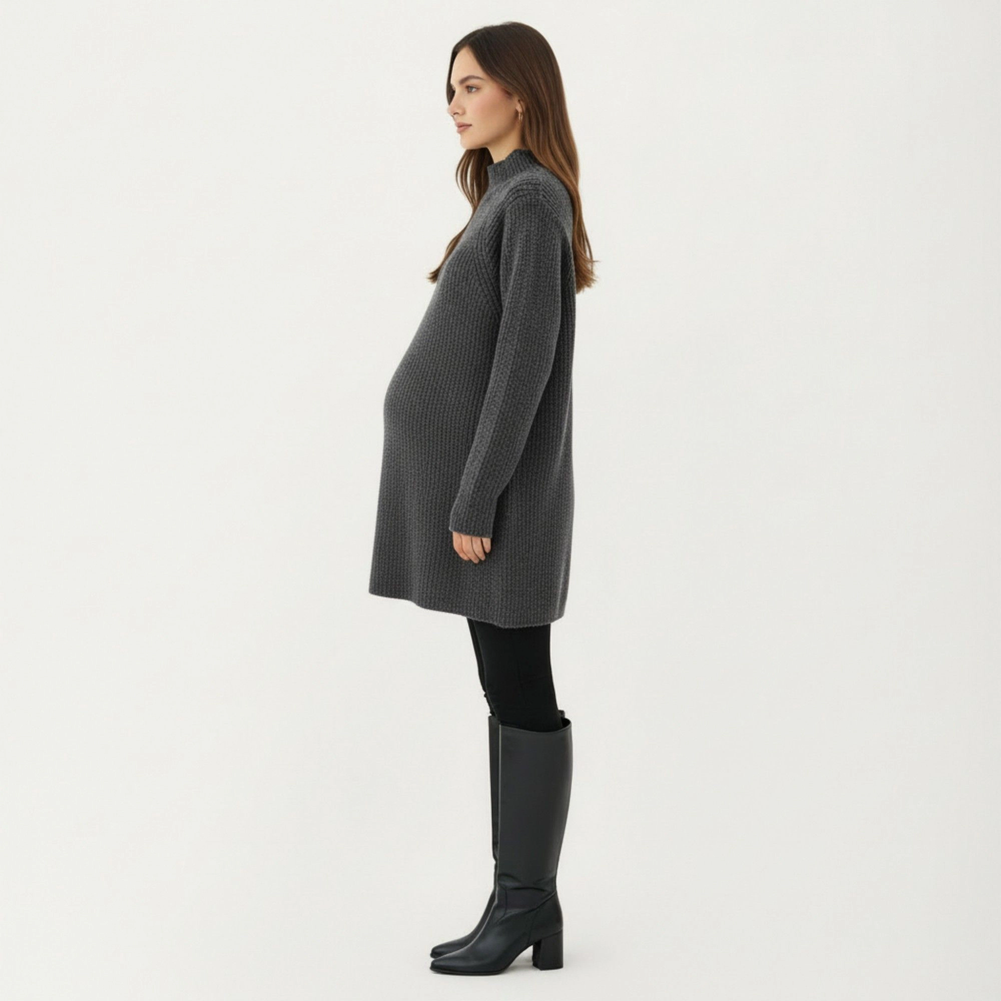 Anna-Kaci Women's Textured Knit Mock Neck Ribbed Maternity Sweater Dress