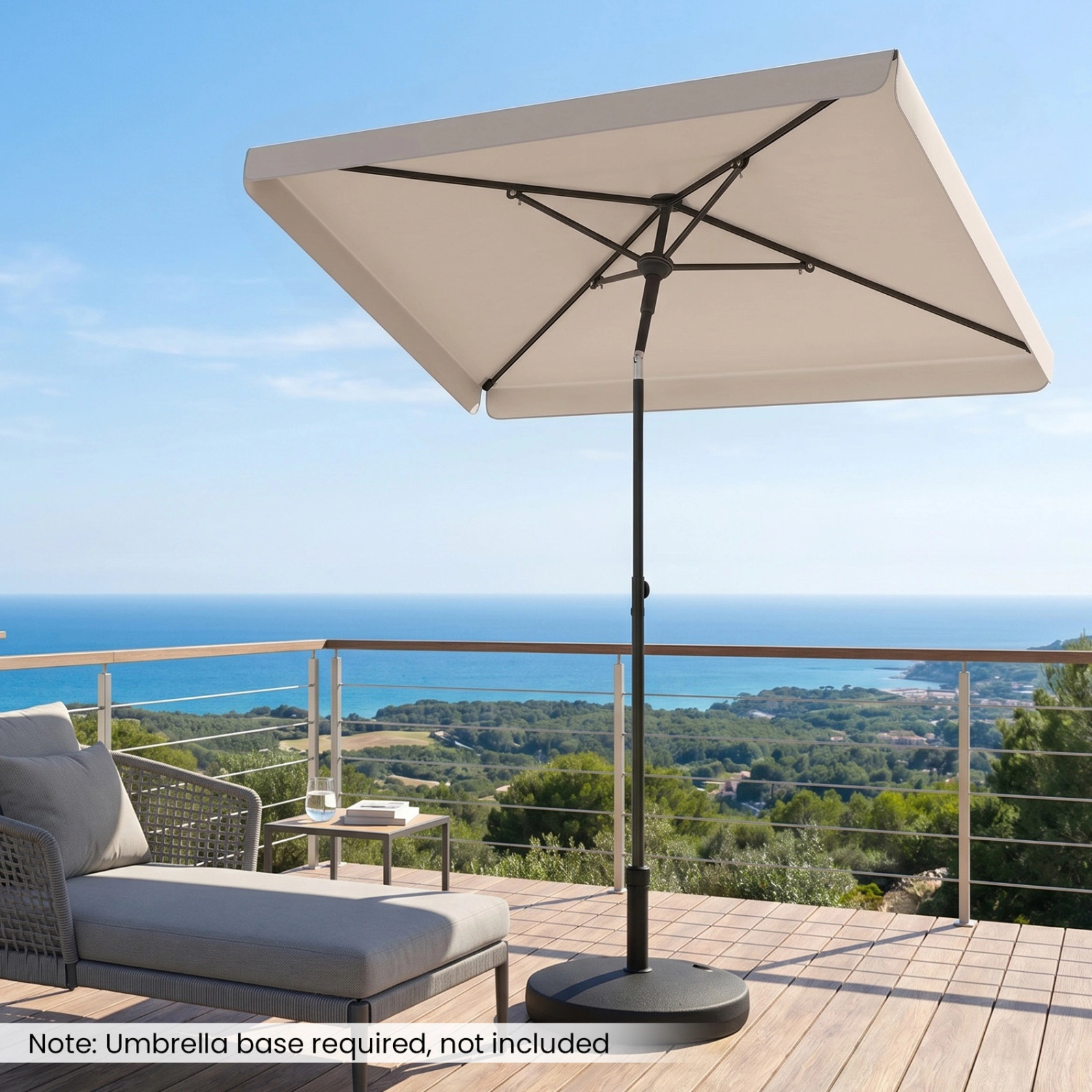 SUGIFT Beige 6.5 x 4.3 ft Rectangular Balcony Umbrella with Tilt Button and Carry Bag