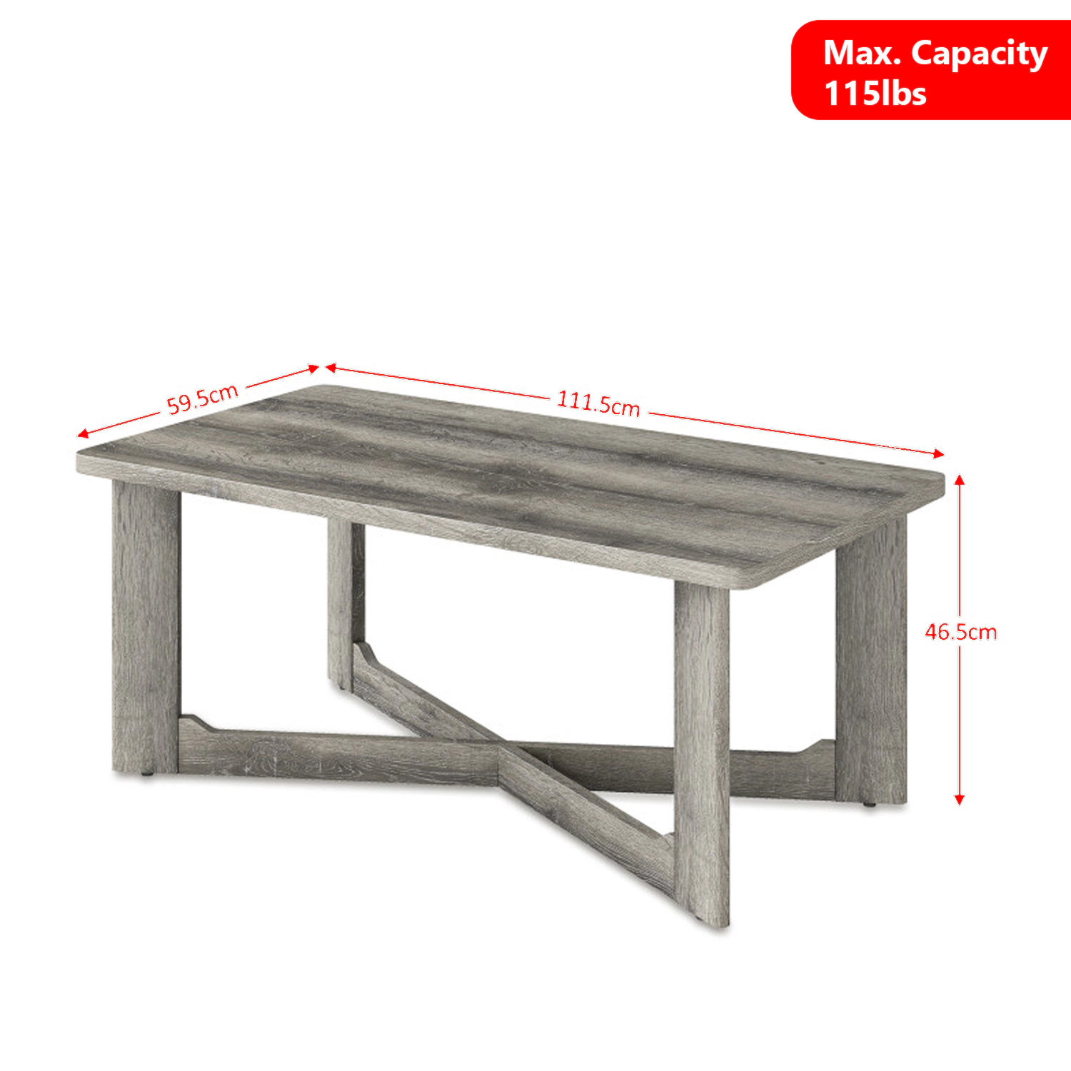Hivvago Rubberwood Coffee Table with Rectangular Top and X-Shape Legs