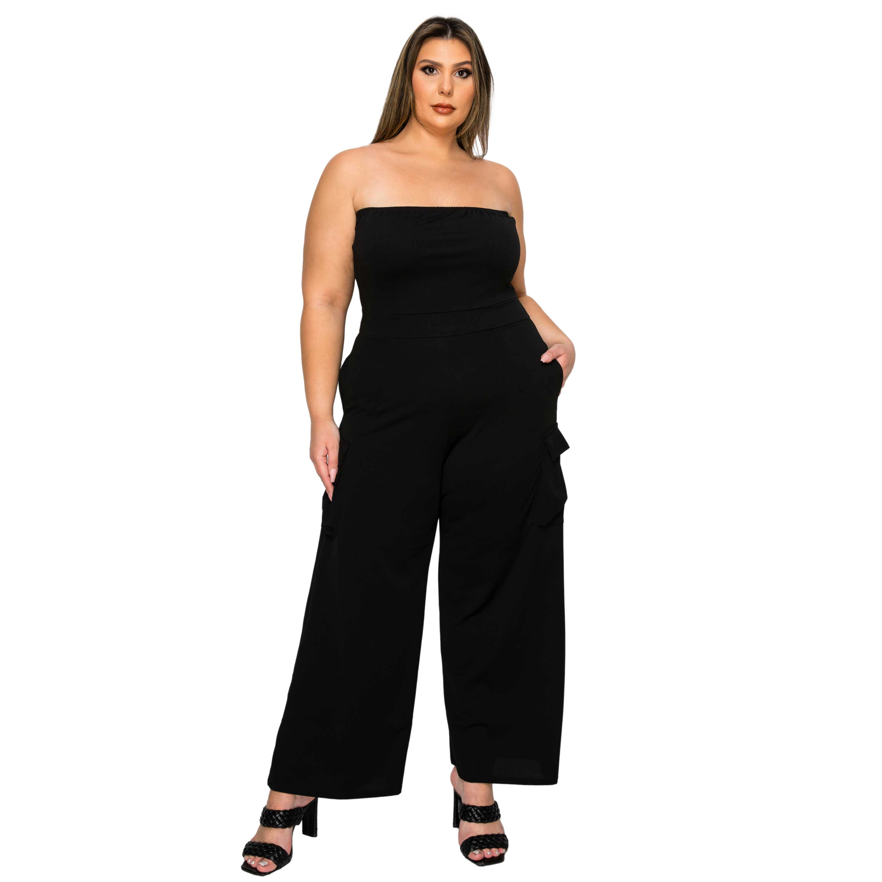 L I V D Women's Plus Yumi Sleeveless Cargo Jumpsuit