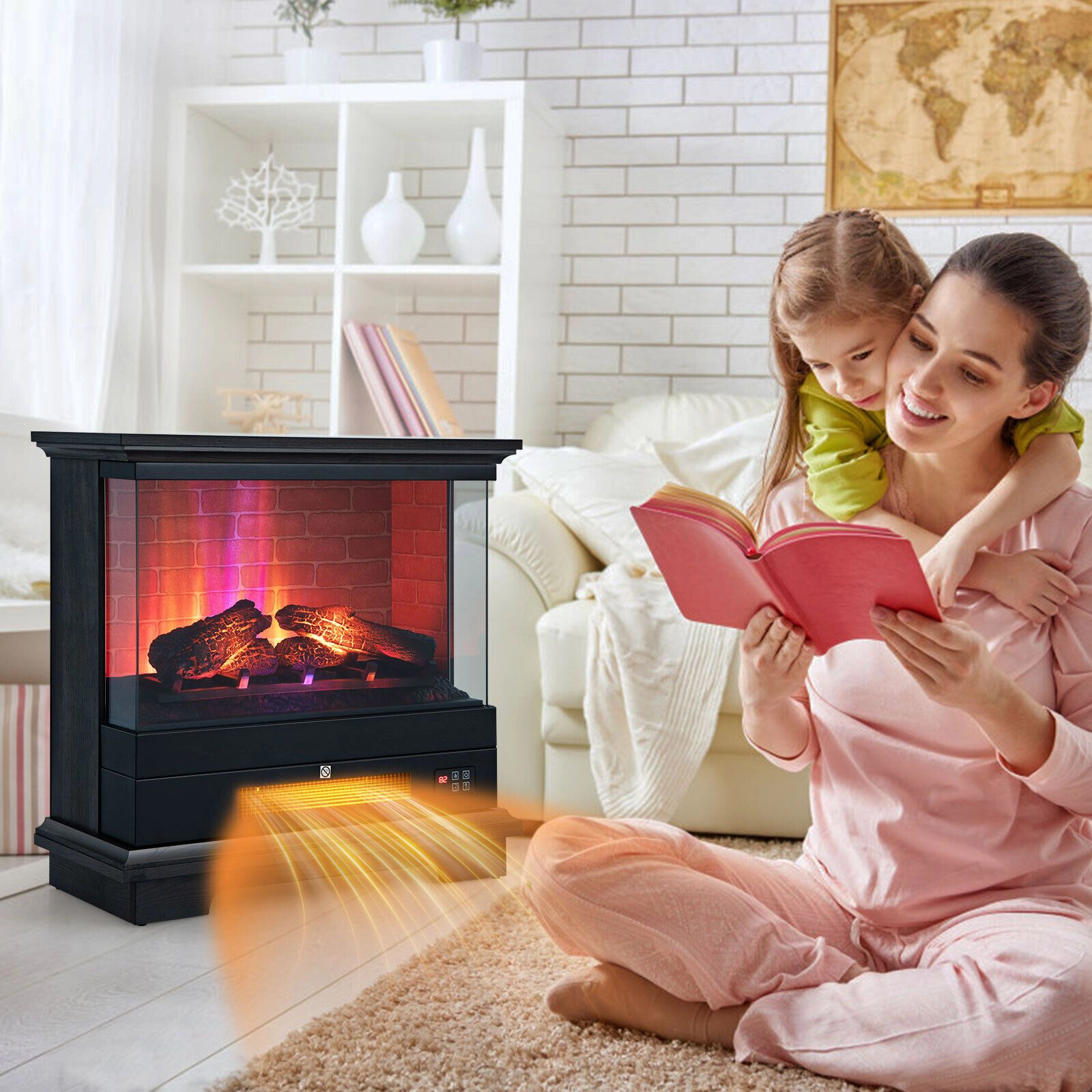 SlickBlue Steel Freestanding Electric Fireplace, 1400W, 4780 BTU, Adjustable Flame, Remote, Timer