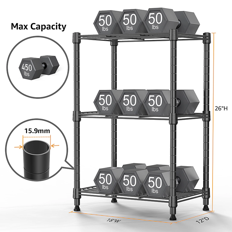 Flynama 3 Tier Utility Wire Shelving 26.4H x 17.7W x 11.8D in 450 LBS Steel Rack for Home Kitchen and Office in Grey