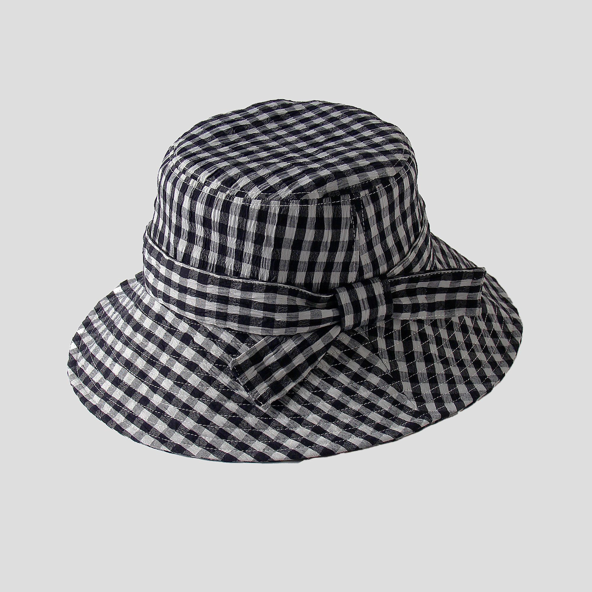 Anna-Kaci Women's Gingham Wide - Brim Sun Hat with Bow Chin Strap