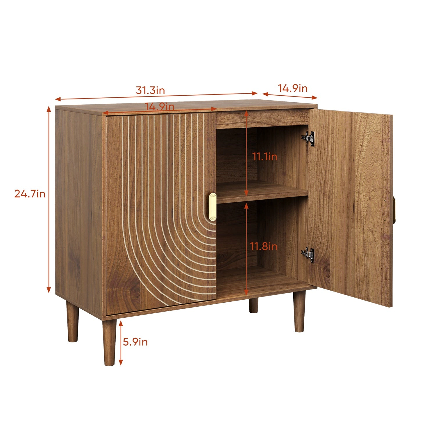 GBruno Line Groove Walnut Buffet Sideboard Cabinet