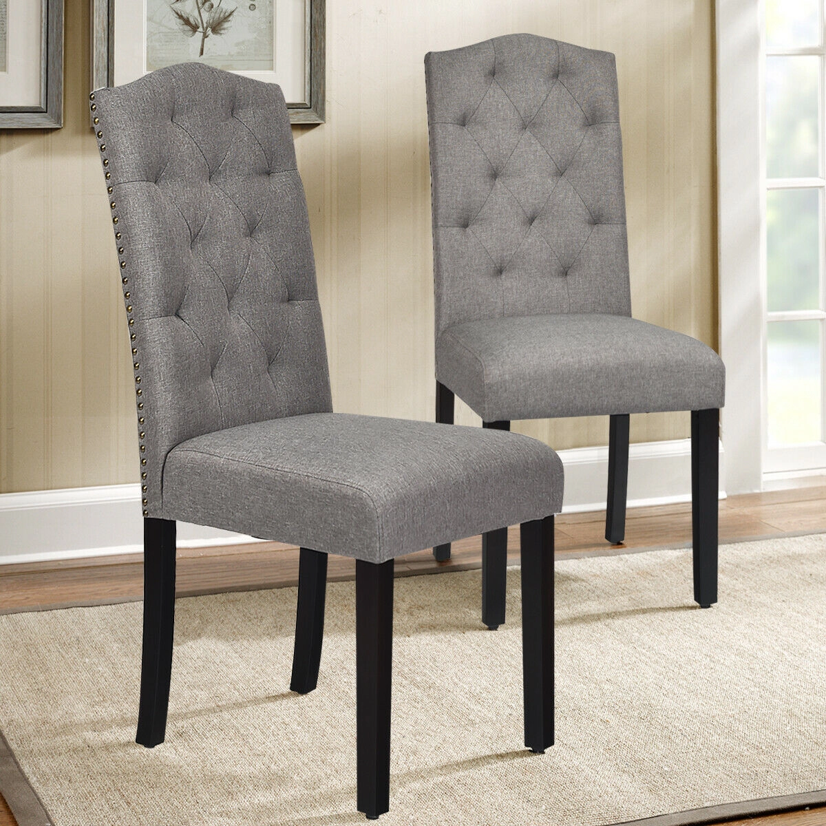 LJG Set of 2 Tufted Upholstered Dining Chairs