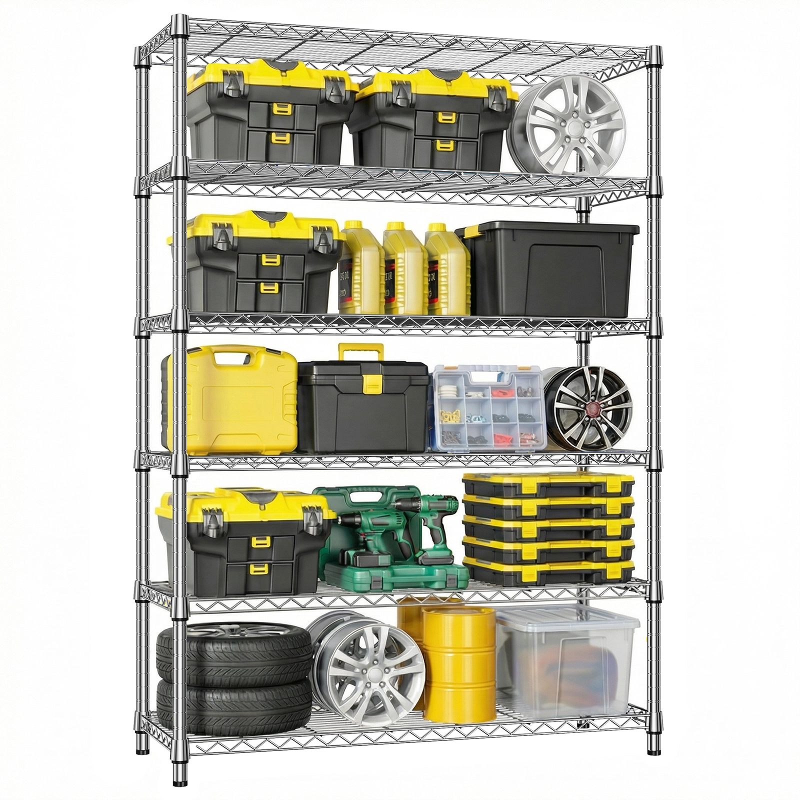 Flynama 6 Tier Wire Shelving 2100LBS 82.4H x 47.3W x 17.7D in Adjustable Heavy Duty Metal Garage Storage Rack in Chrome