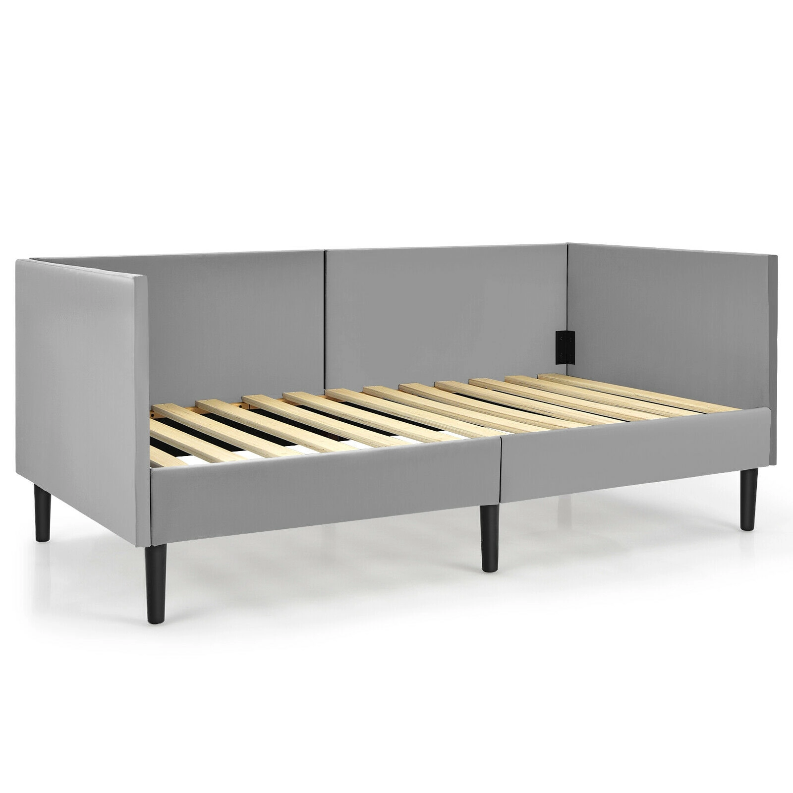 SUGIFT Gray Velvet Cover and Wooden Slat Support Twin Size Upholstered Daybed Frame