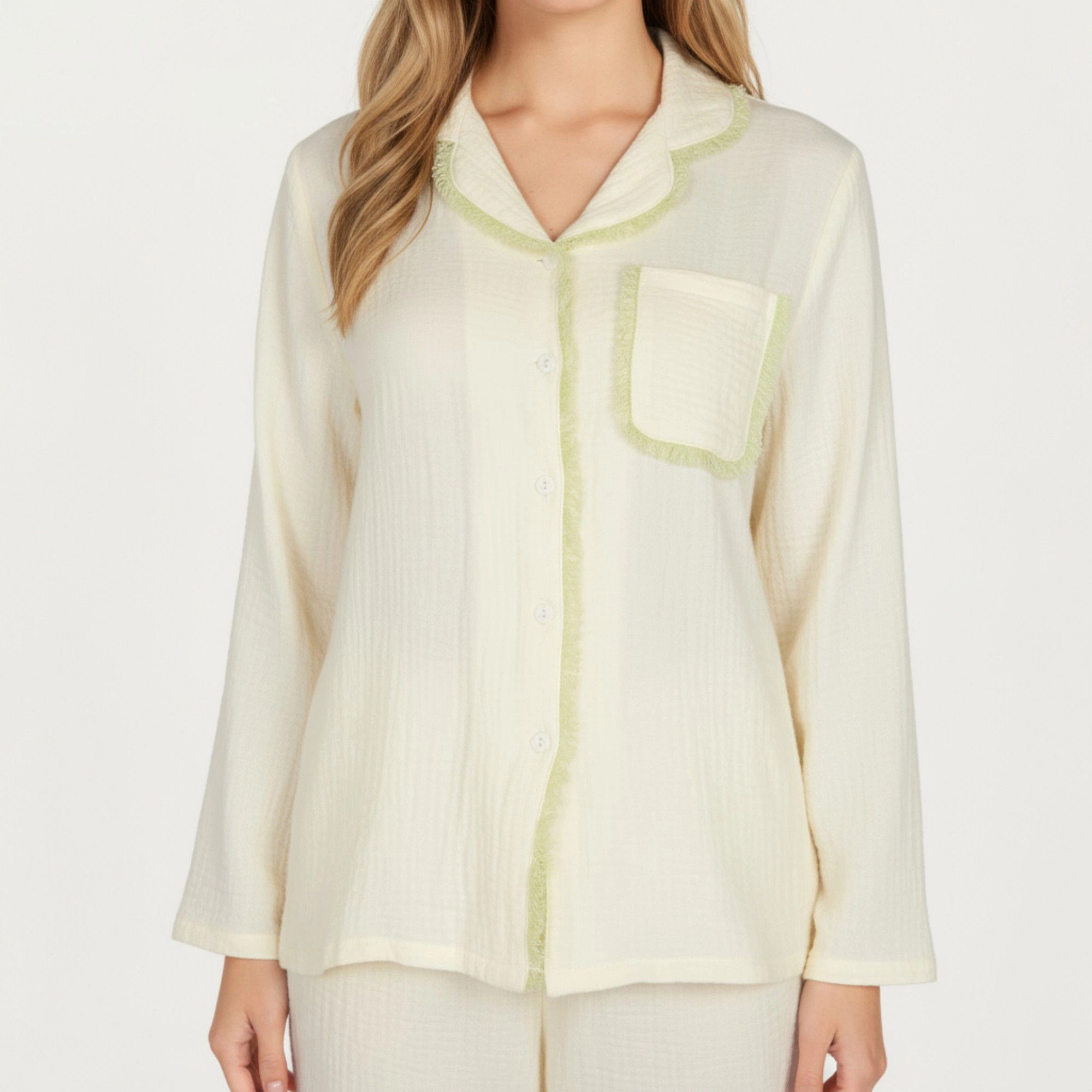 Anna-Kaci Women's 2-Piece Long Sleeve Button Front Pajama Top with Lace Trim Collar and Relaxed Fit Pants
