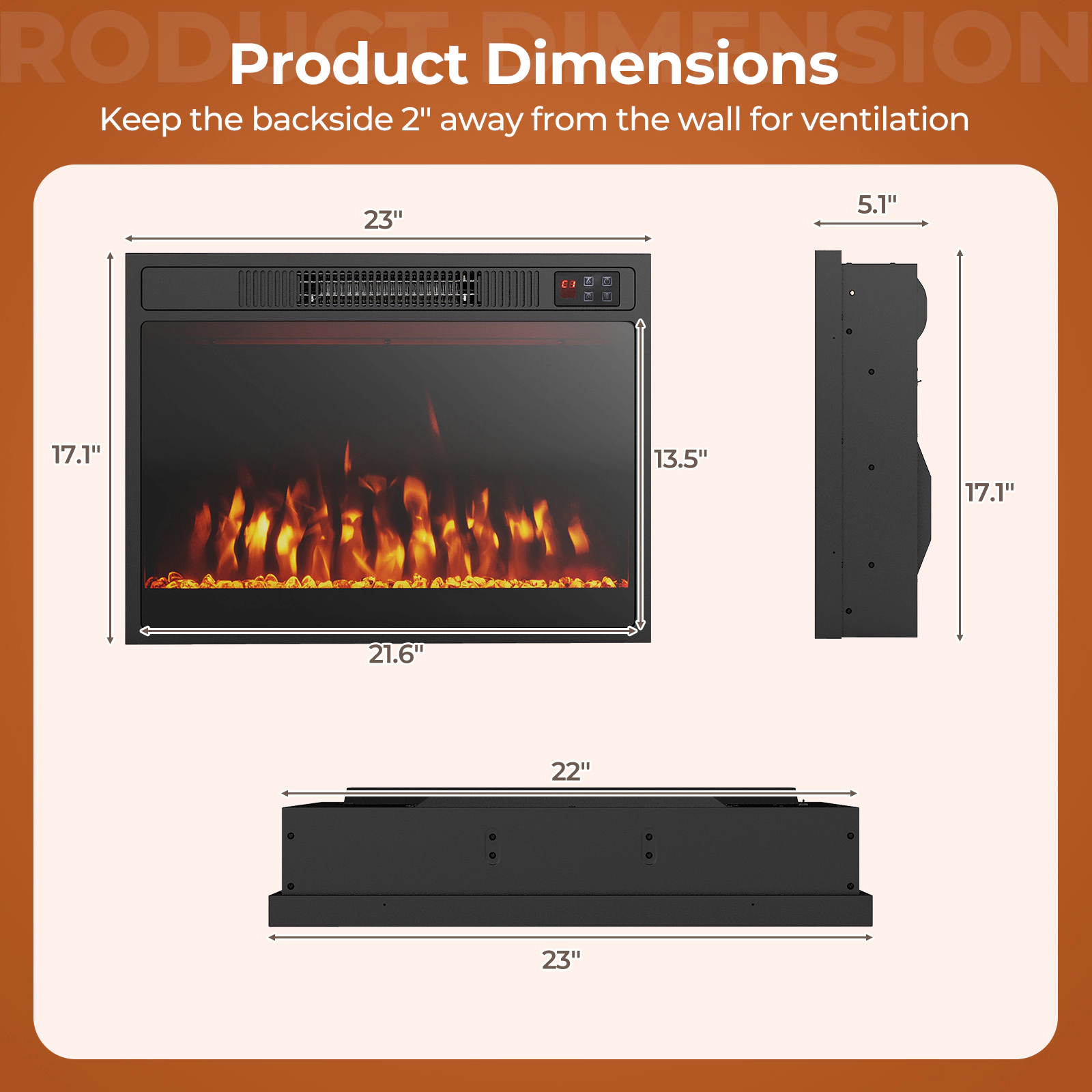 SlickBlue 24-Inch Electric Fireplace Insert with Remote Control