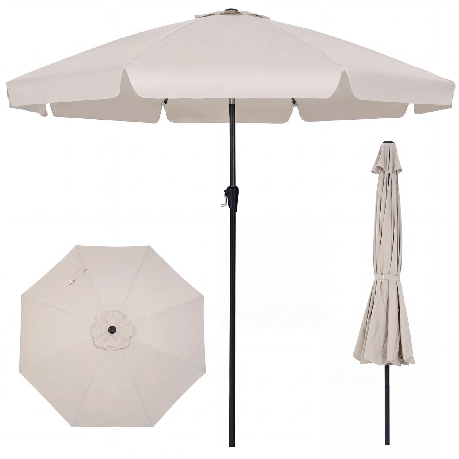 SUGIFT 10-ft Scalloped Patio Umbrella with Push Button Tilt 8 Fiberglass Ribs 9.4 x 8.2-ft Frame Beige/Tan