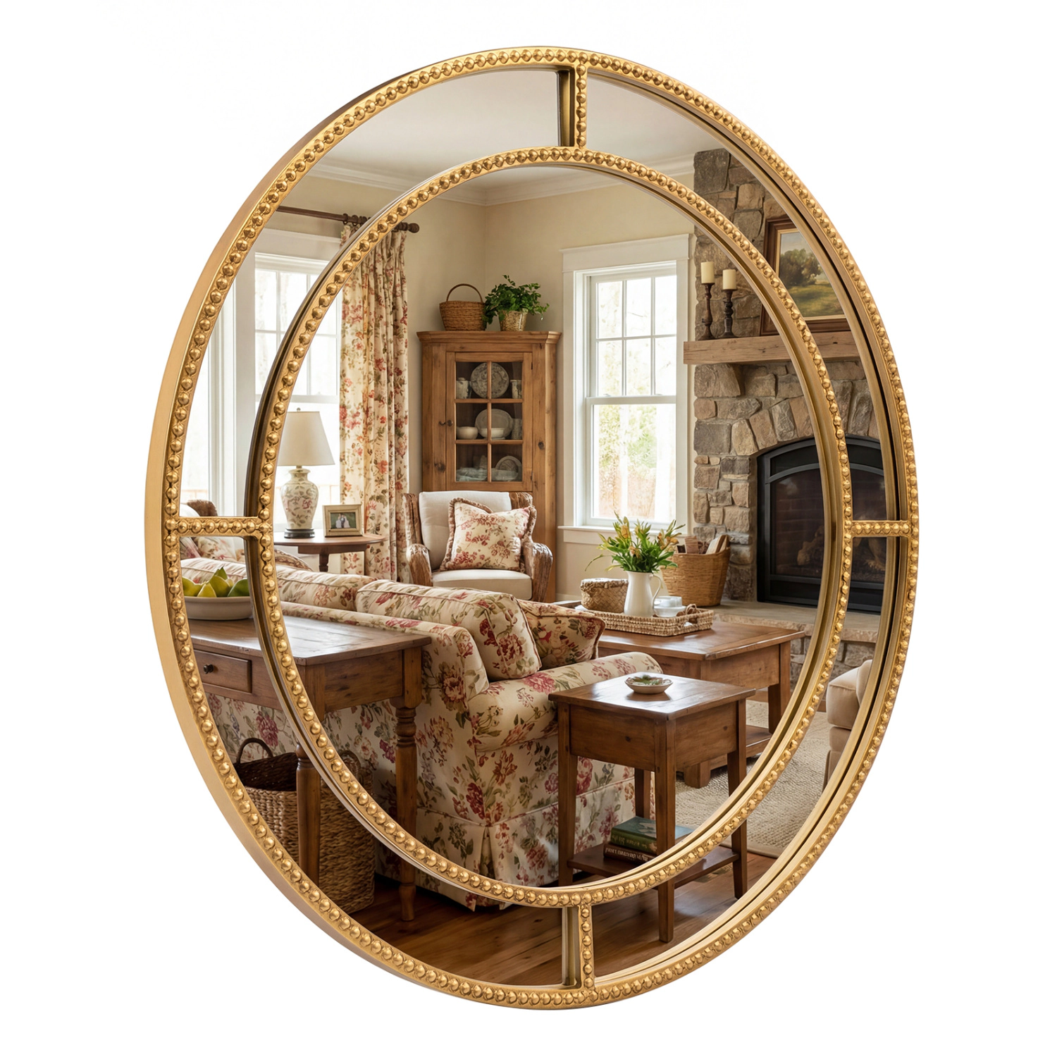 Slickblue 28 Inch Round Wall Mirror Beaded Frame Decorative Vanity Mirror for Bathroom Entryway