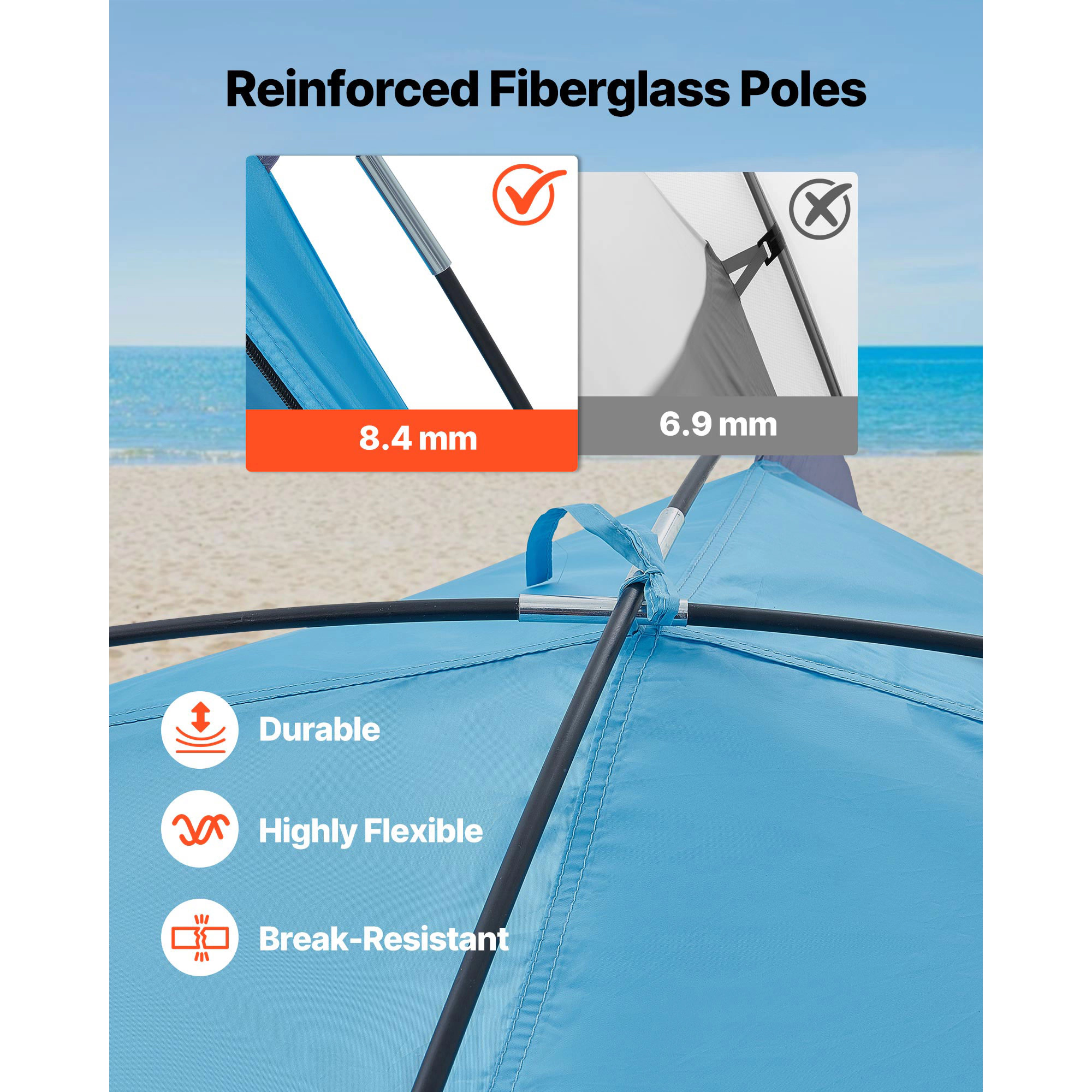 HONGGE Beach Tent Sun Shelter for 4 People, UPF 50+ Portable Sun Shade Canopy with Sand Pockets for Camping & Fishing