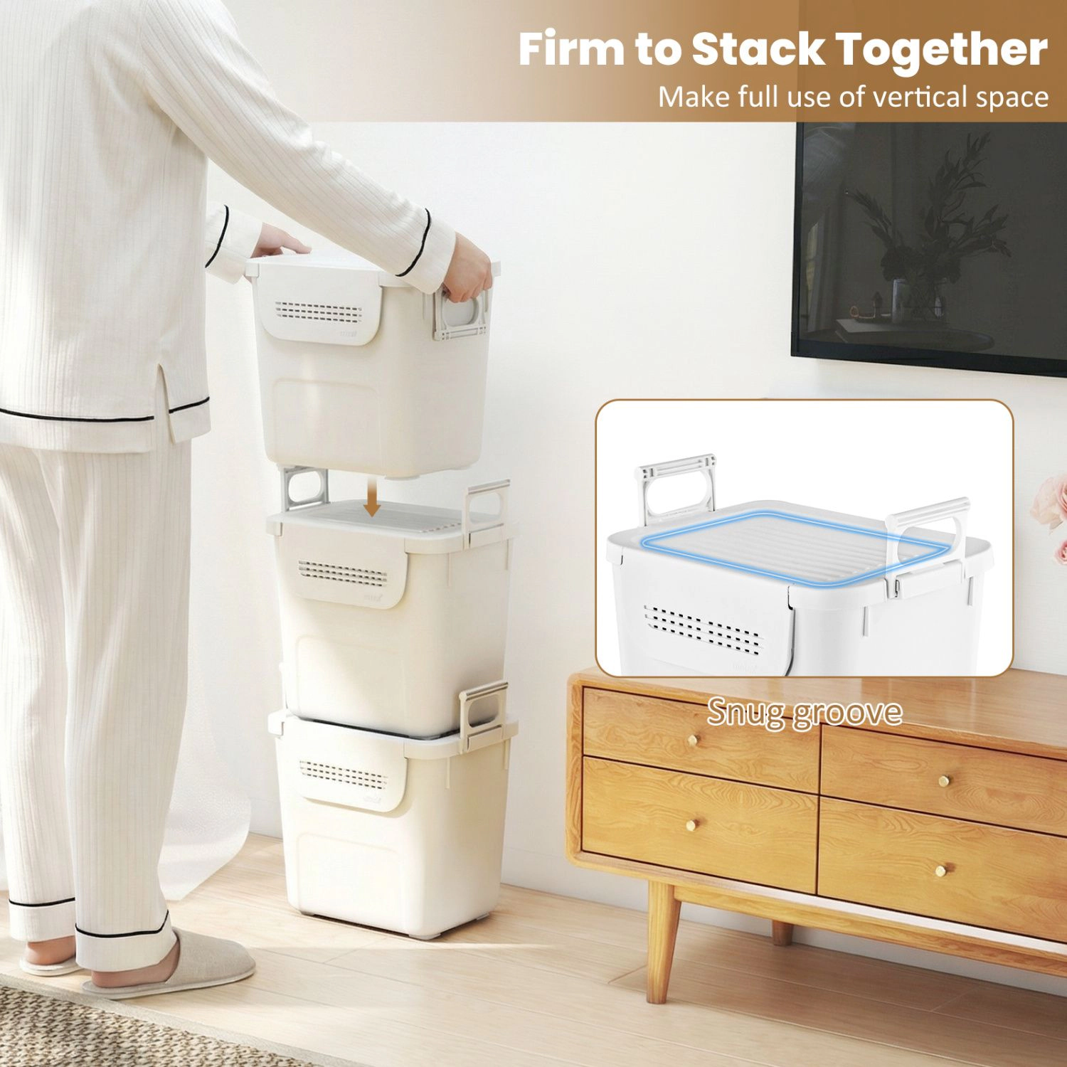 SlickBlue Stackable Storage Bins with Lids and Easy-Access Doors
