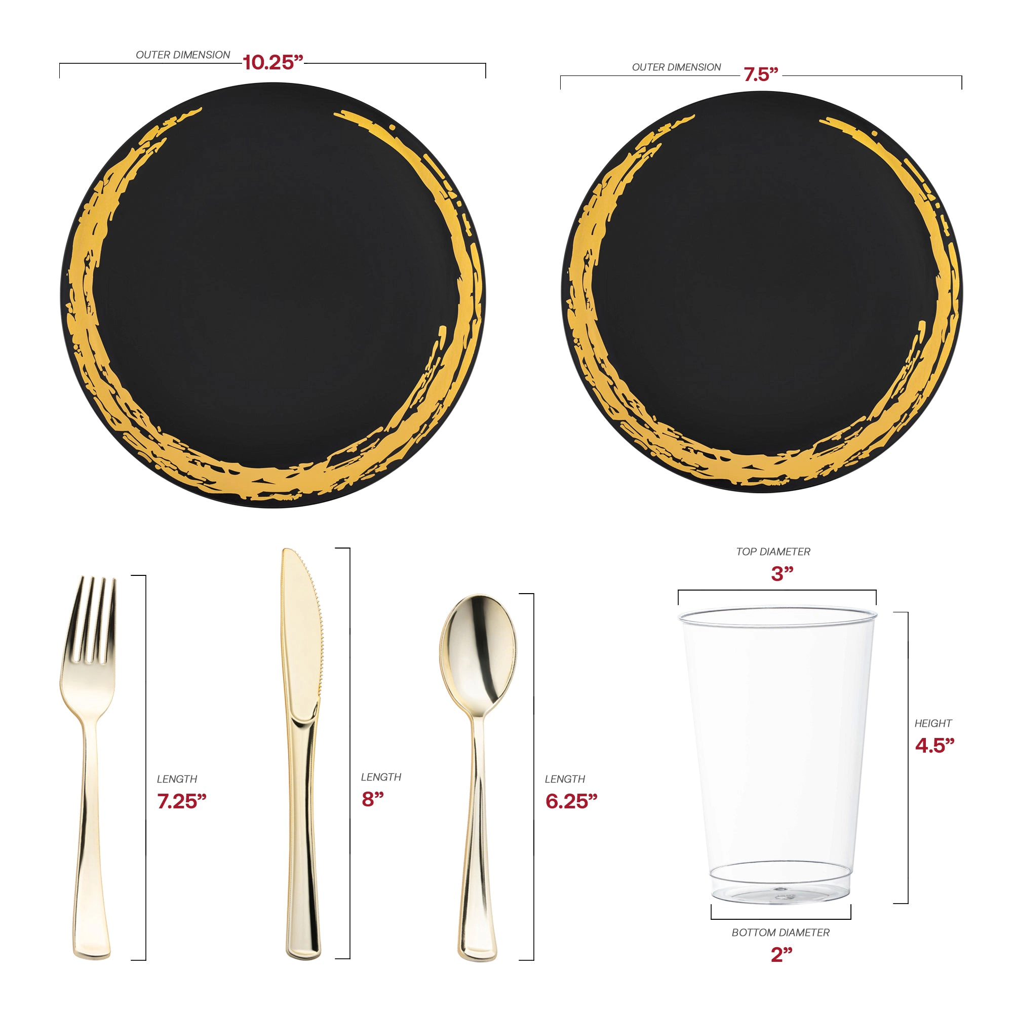 Smarty Had A Party Black with Gold Moonlight Round Disposable Plastic Wedding Value Set