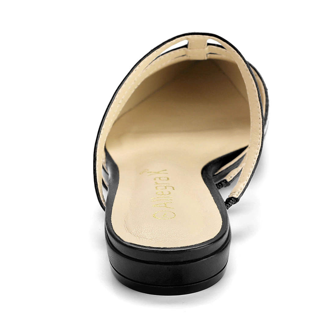 BLISSFUL STEP Women's Glitter Pointed Toe Flat Slip On T Strap Mules Sandals