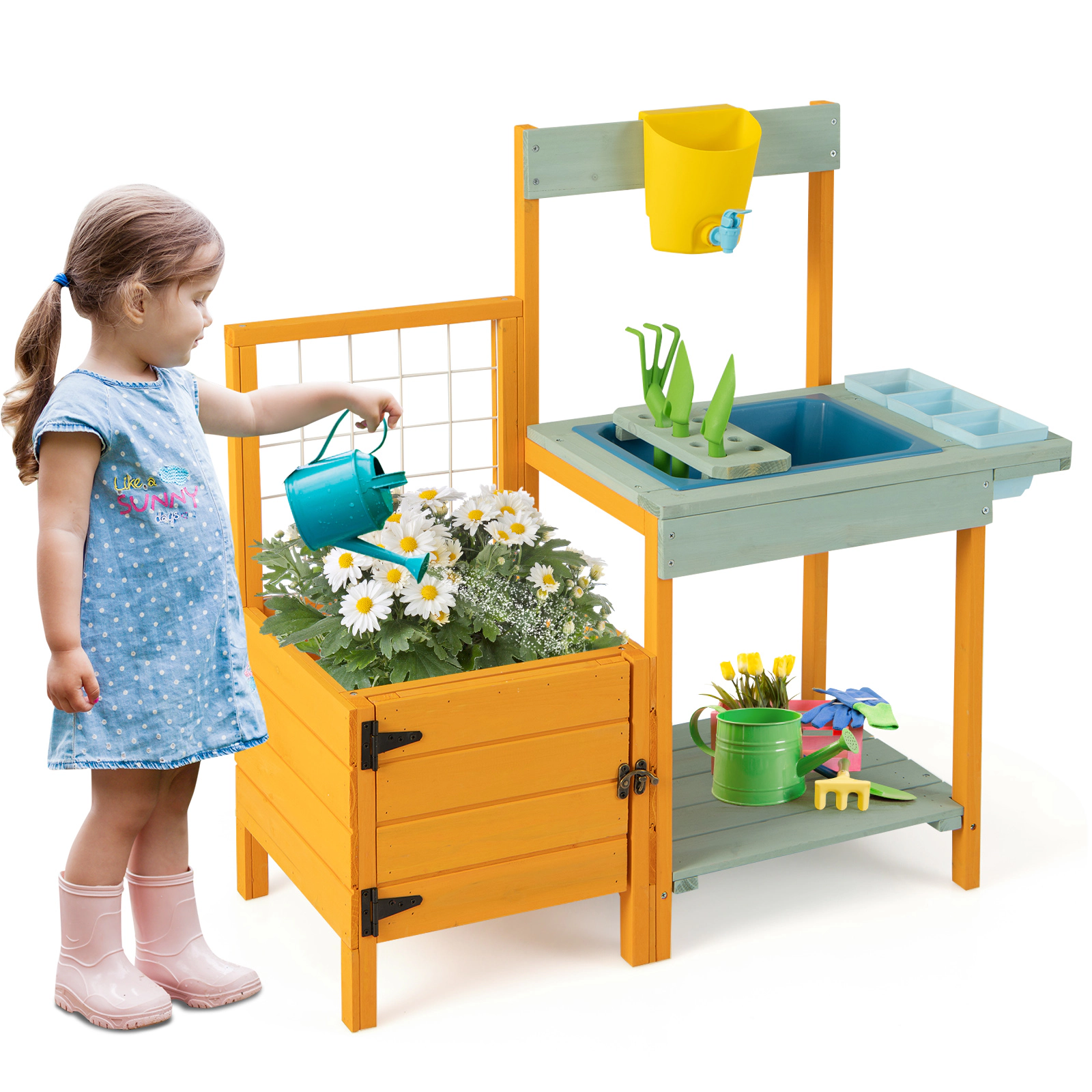 LJG Kids Outdoor Potting Bench with See-Through Window
