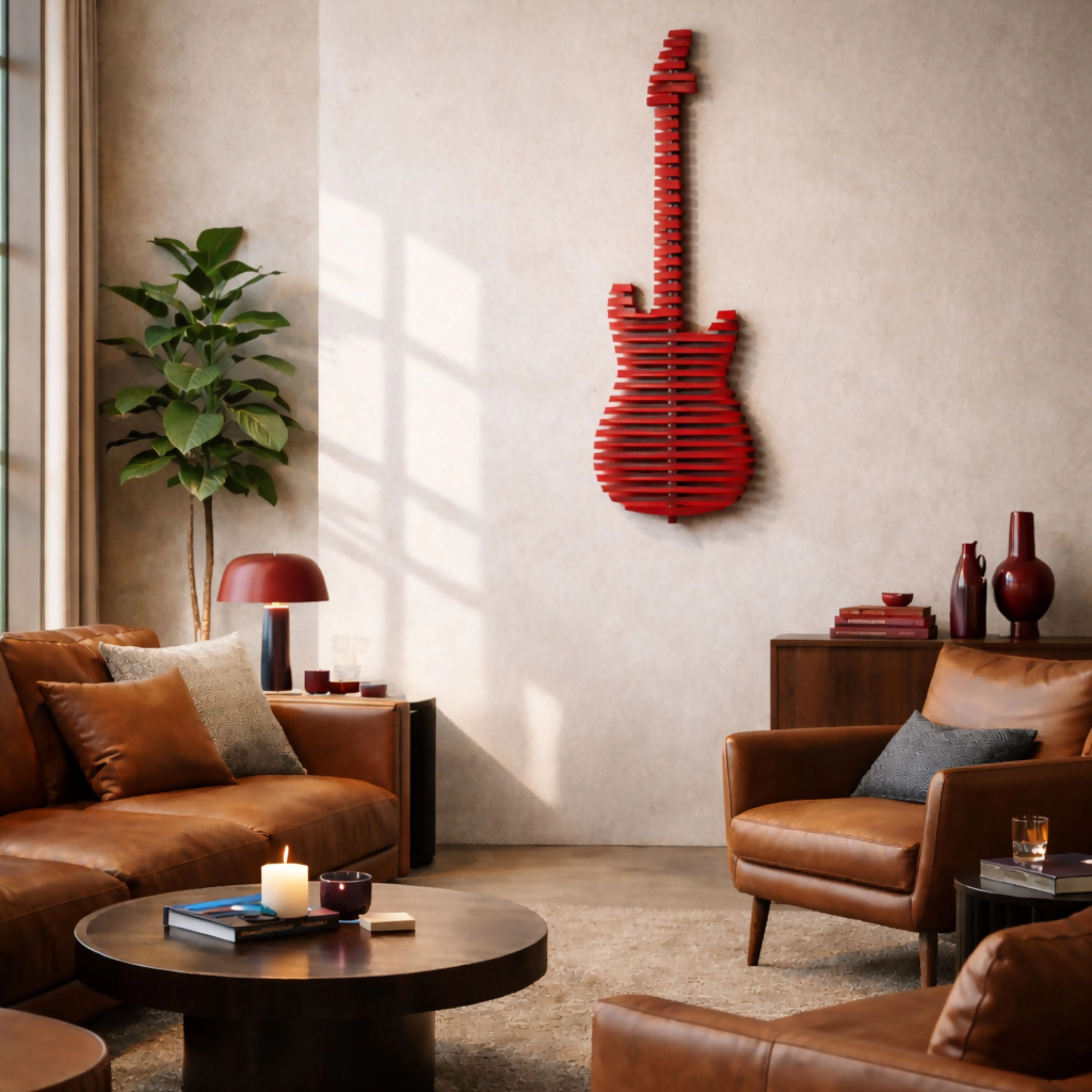 Wear Sierra Parametric Red 3D Guitar Wood Wall Art