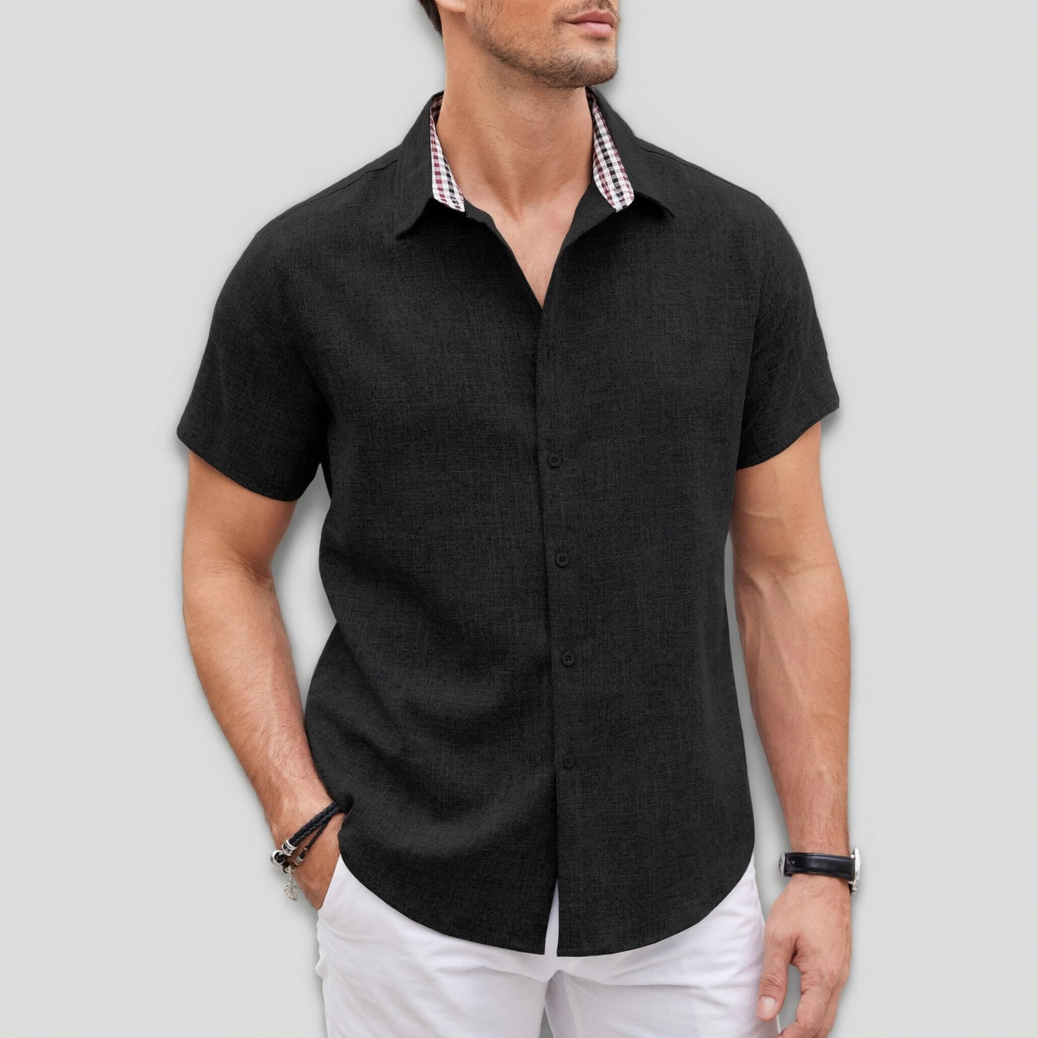 COOFANDY Mens Short Sleeve Button Down Shirt  Lapel Collar Casual Loose Tops