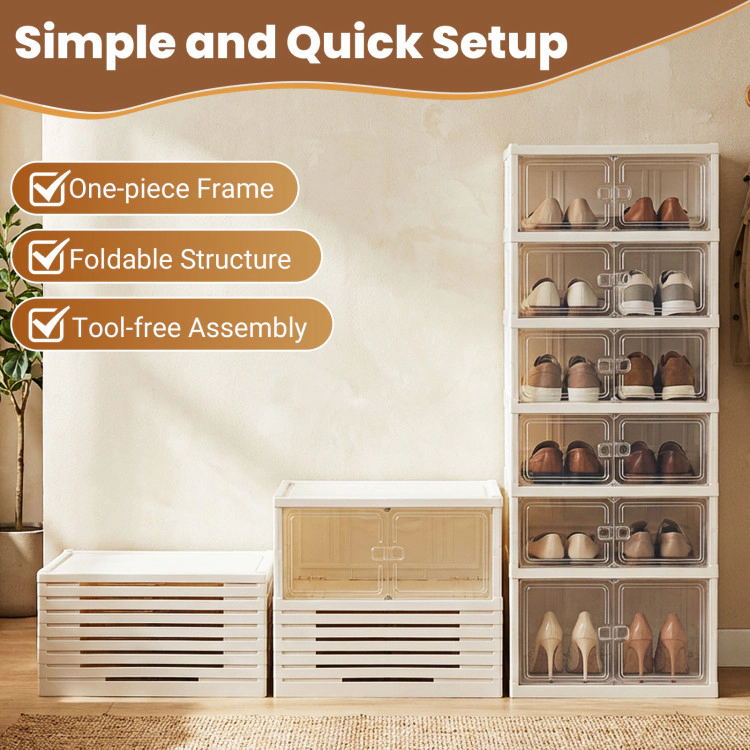Hivvago Foldable Shoe Rack Organizer 12-Pair 6-Tier Collapsible Shoe Cabinet