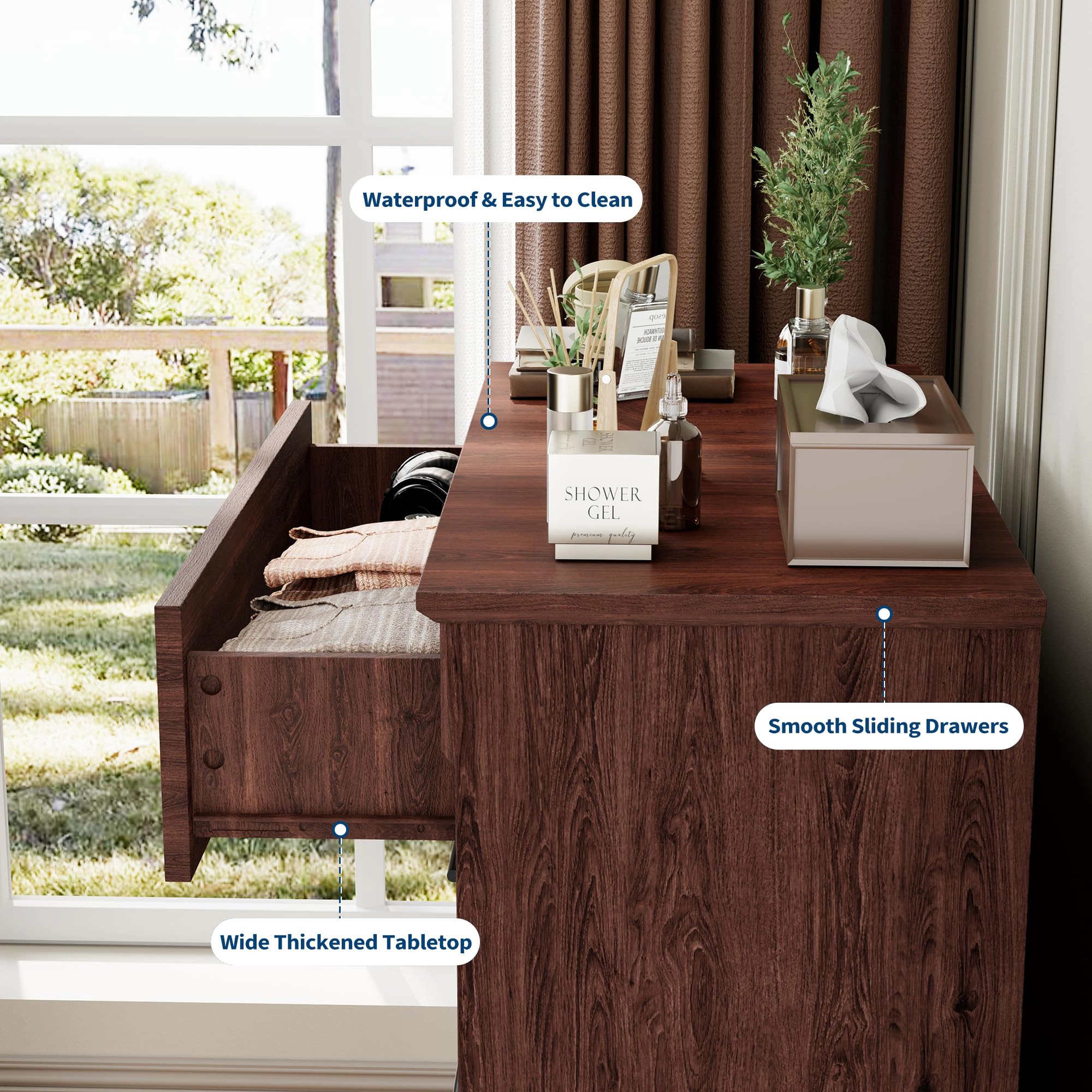 Farmhouse 5 Drawer Tall Dresser with Metal Handles, Rustic Wooden Chest for Bedroom Living Room Hallway