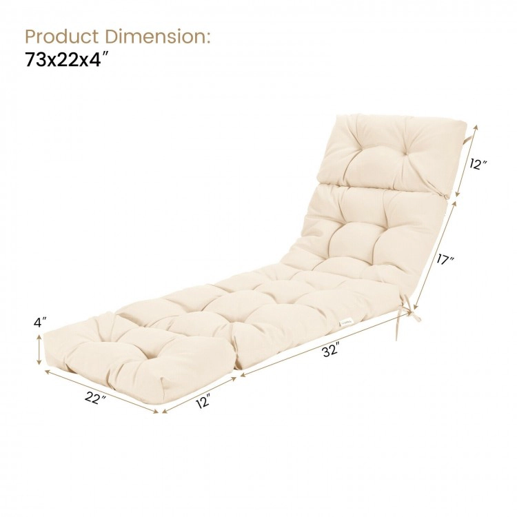 SUGIFT Beige Cotton Filled Outdoor Chaise Lounge Cushion with String Ties and Head Pillow 73-in W 22-in D 4-in H