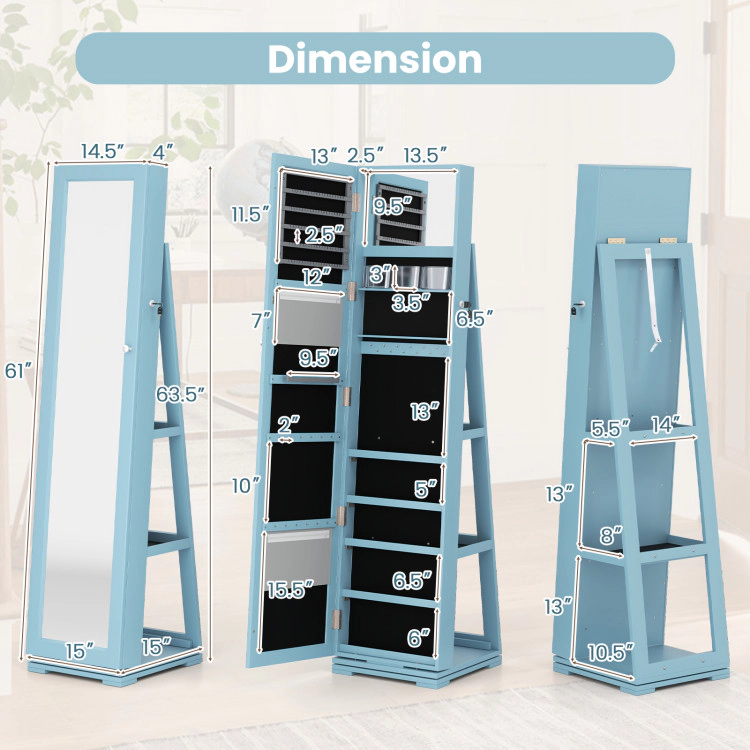 Hivvago 360° Rotatable 2-in-1 Lockable Jewelry Cabinet with Full-Length Mirror