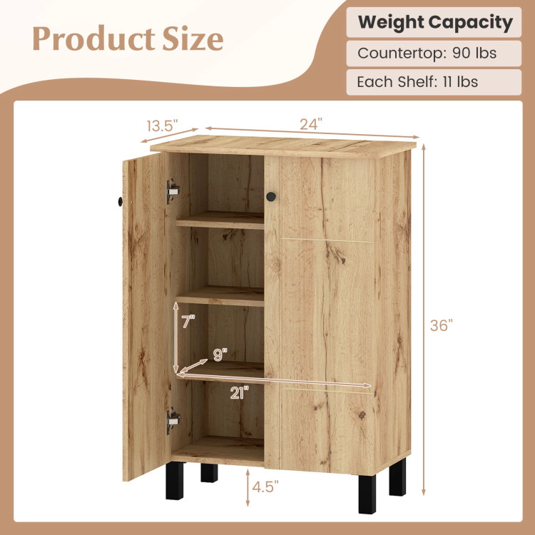 Hivvago 4-Tier Shoe Organizer With Removable Shelves And 2 Doors