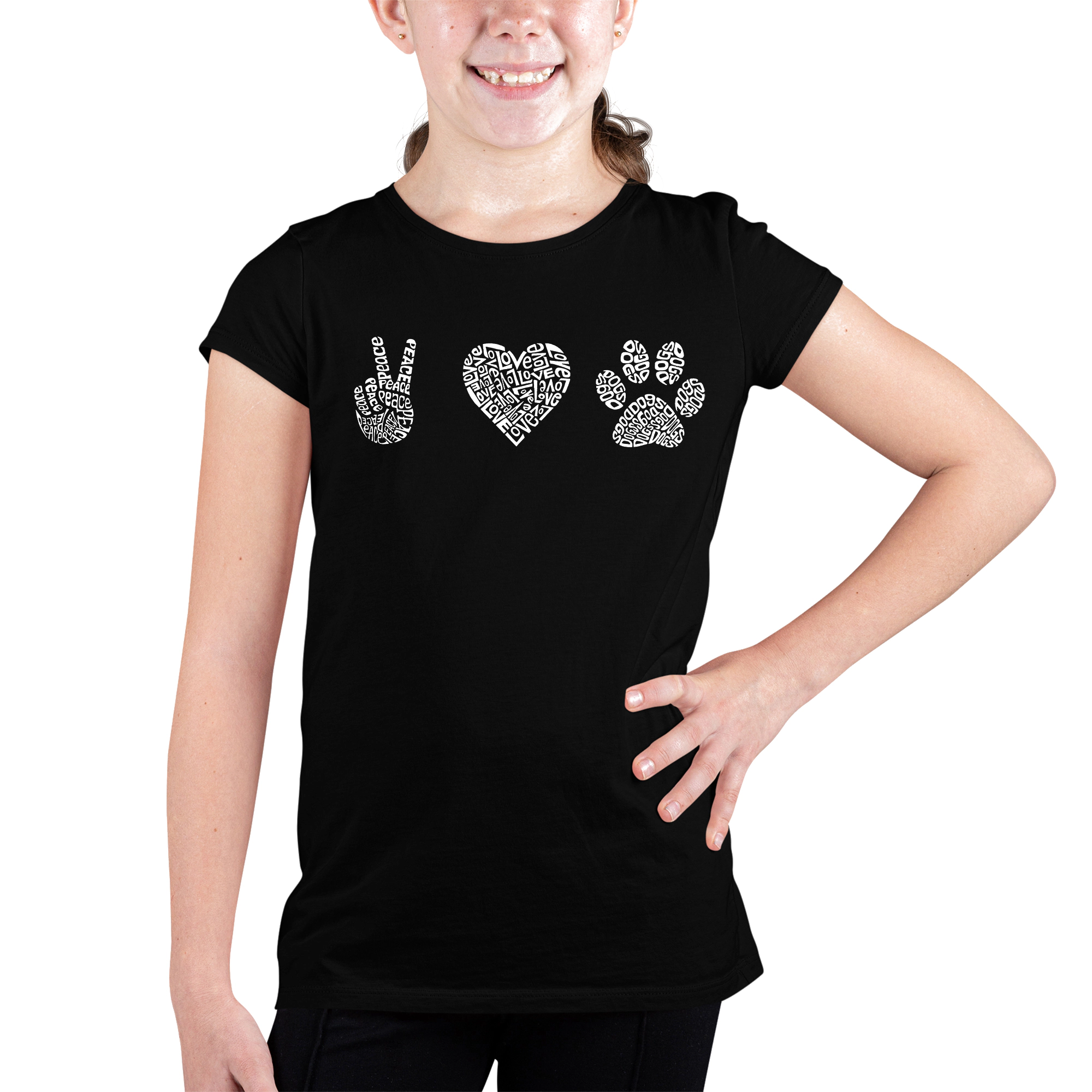 LA Pop Art Girls Word T-Shirt - Peace Love Dogs