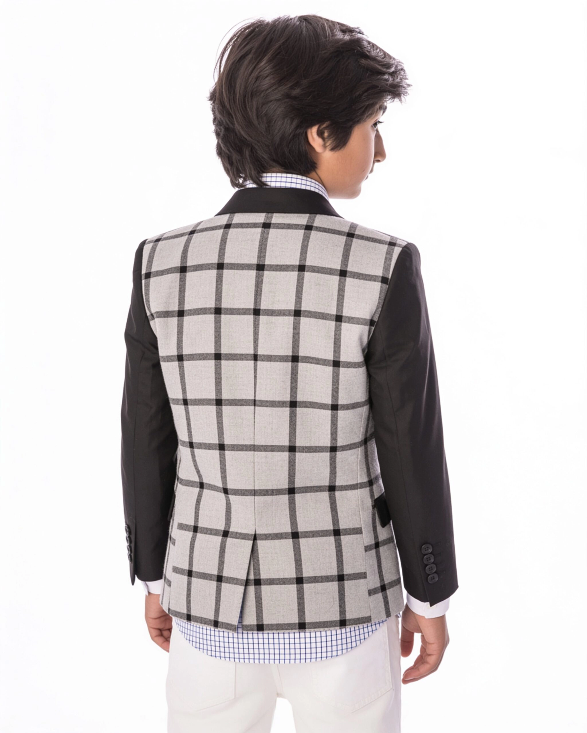 Elie Balleh Boys Slim Fit Windowpane Plaid Blazer