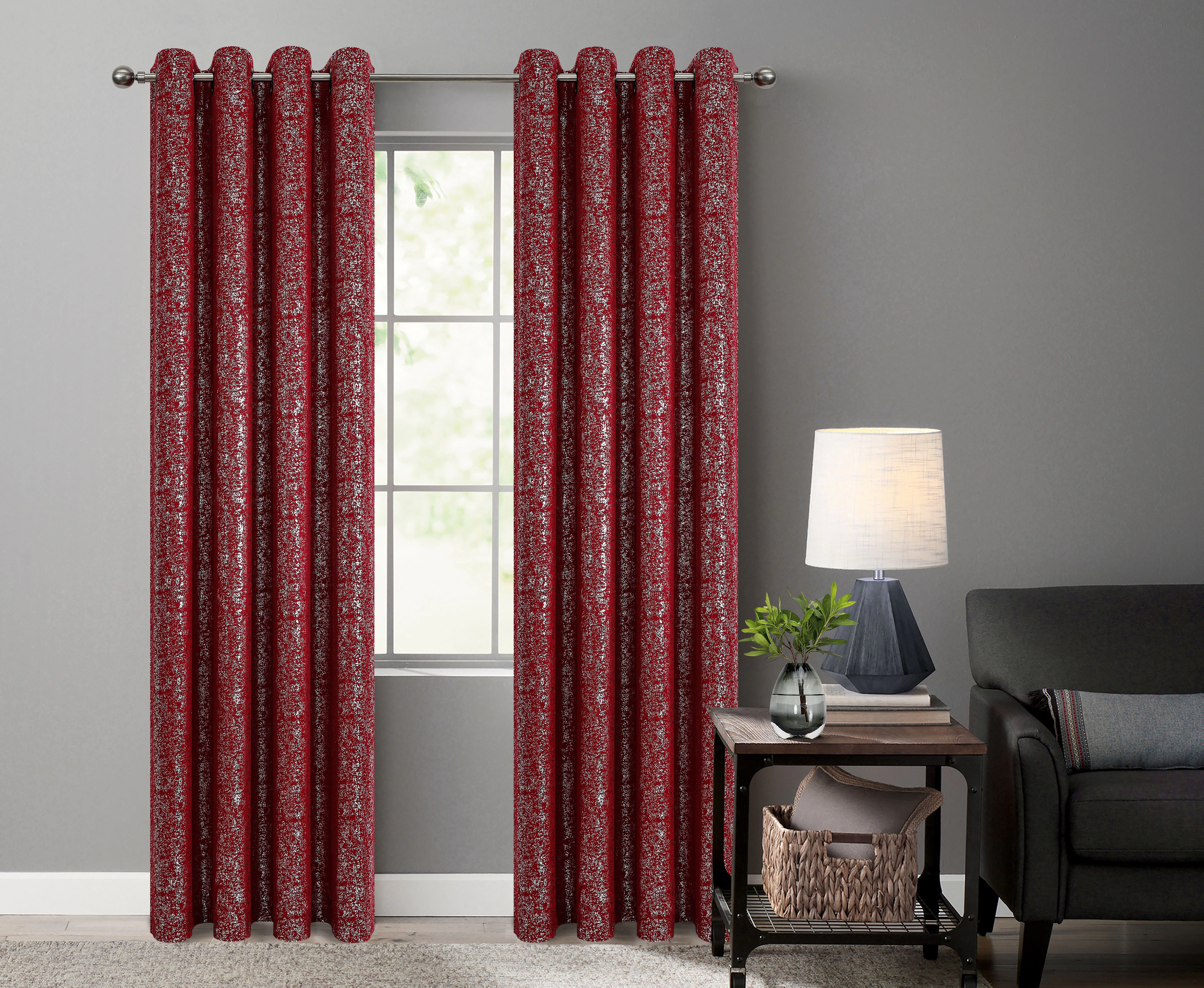 Kate Aurora 2 Piece Grommet Top Moroccan Sparkly Burgundy Red Light Reducing Window Curtain Panels - 84 in. Long