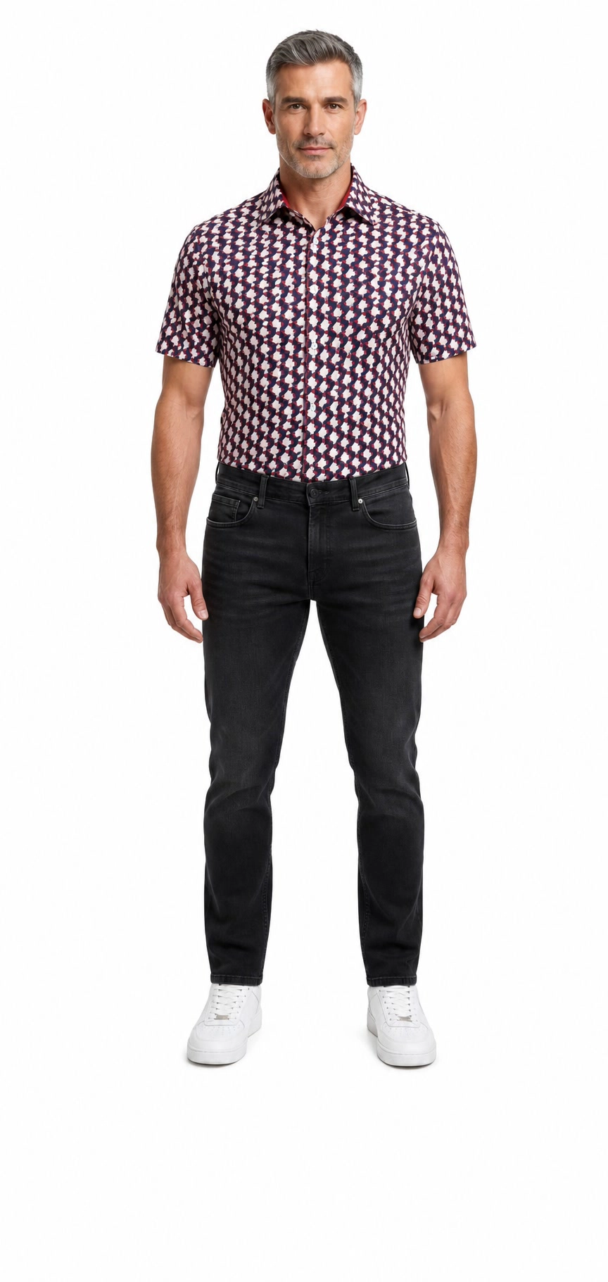 Elie Balleh Slim Fit Mens Geometric Print Short Sleeve Shirt