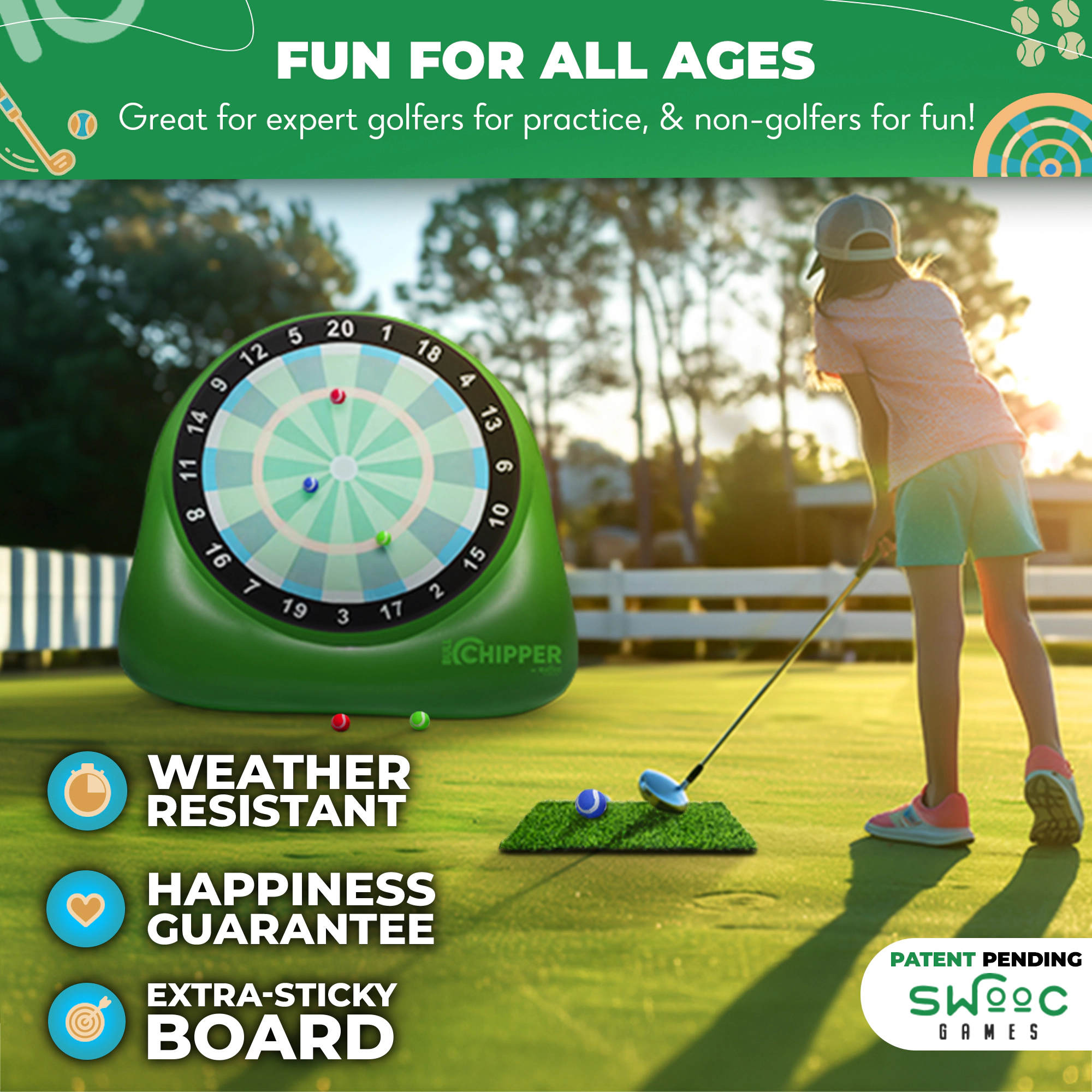 Swooc Games | Bull Chipper™ | Giant Golf Darts with 10+ Golf Games