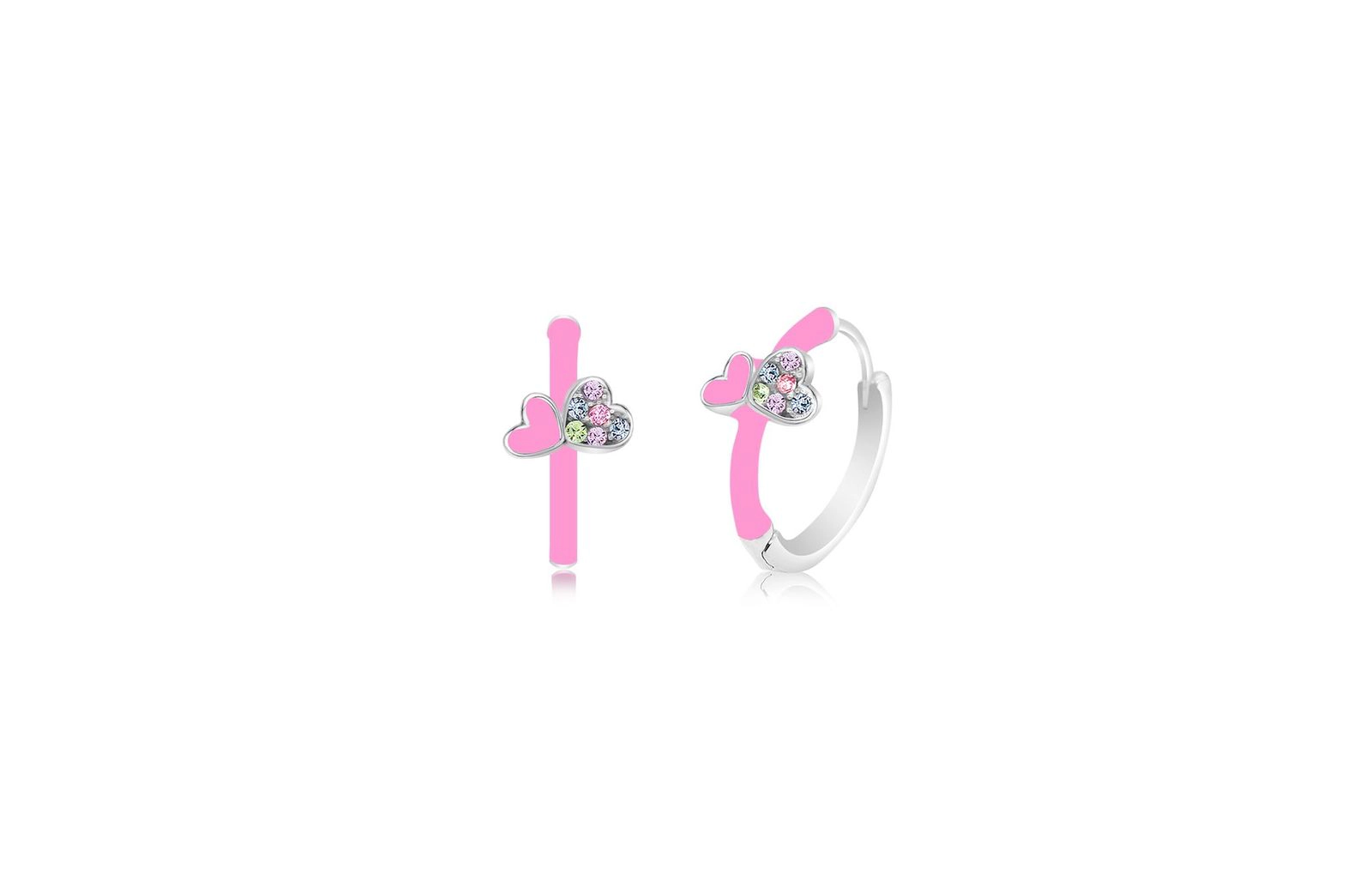 CHANTEUR Kids White Gold Tone Huggie Hoop Earrings with Pink Enamel