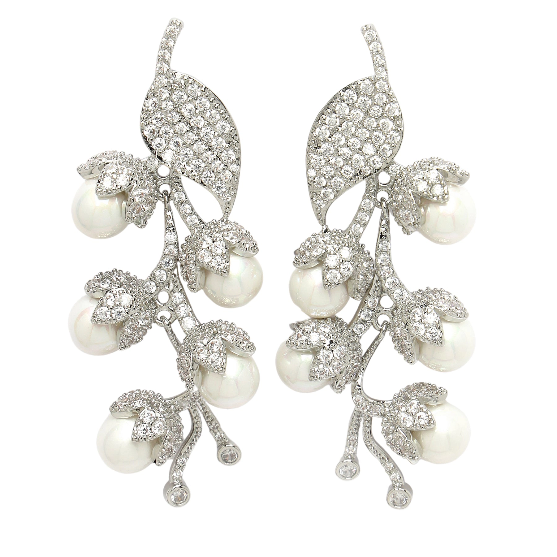 AGP PARIS Womens Diva Collection Cubic Zirconia Leaf Cluster Drop Earrings