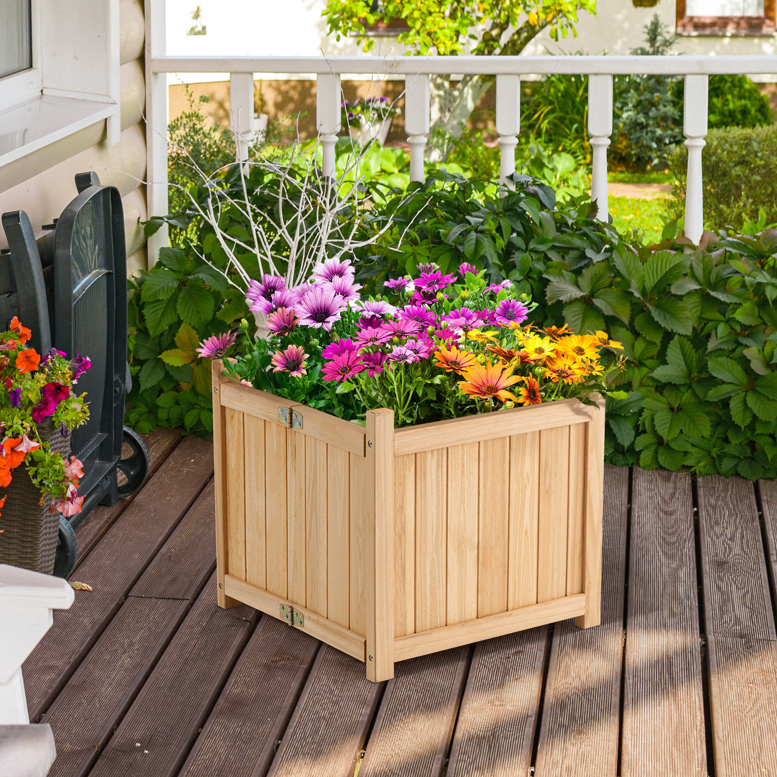 LJG Folding Square Fir Wood Raised Garden Bed with Removable Bottom
