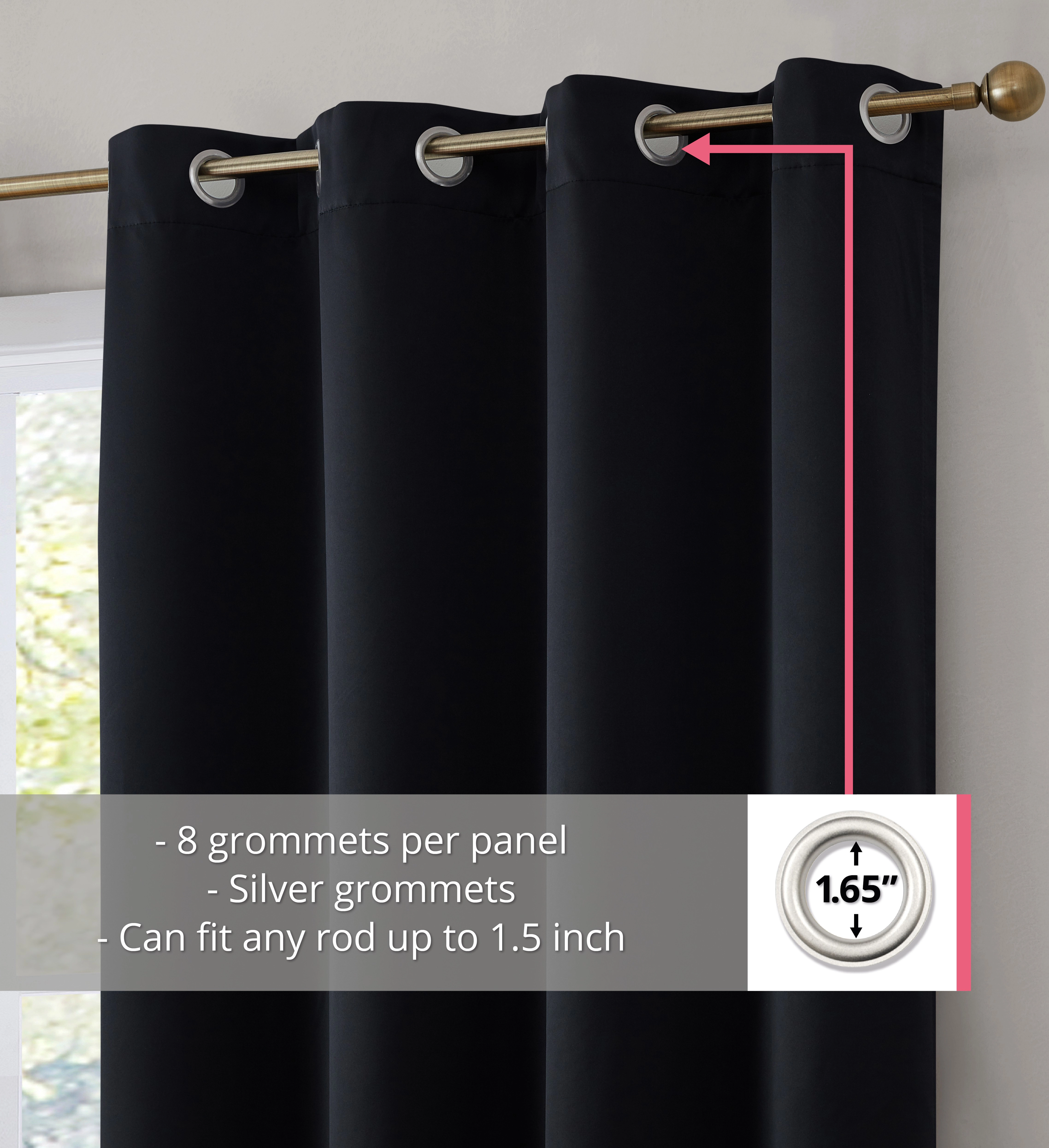 HLC.ME Dakota 100% Complete Full Blackout Lined Thermal Insulated Soundproof Window Curtain Grommet Panels - Set of 2
