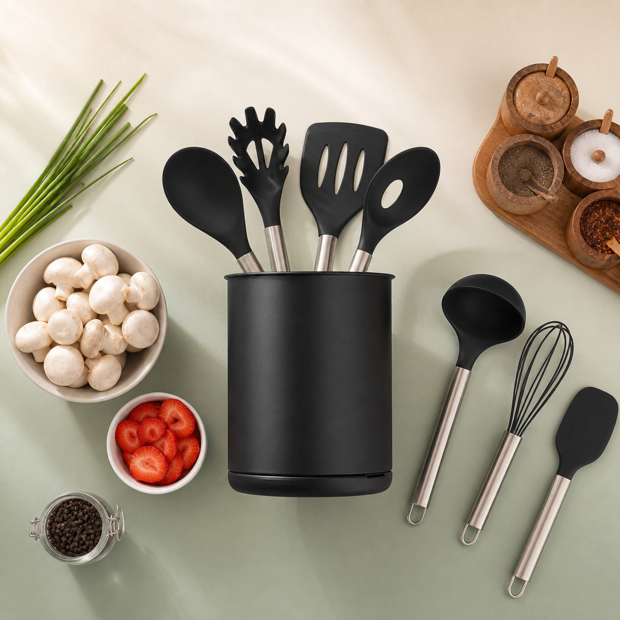 WZK 360 Degree Rotating Stainless Steel Kitchen Utensil Holder