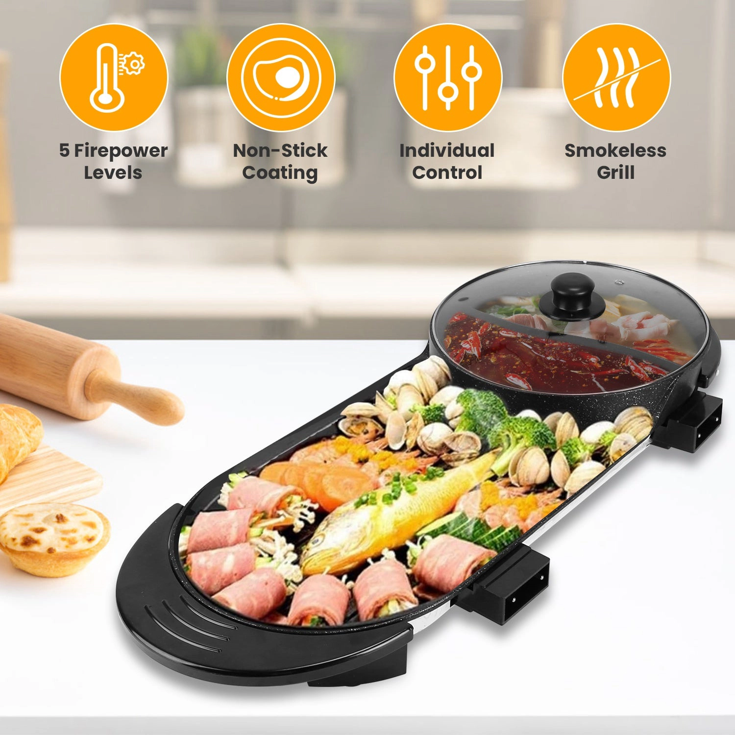 GBruno 2-in-1 Electric Hot Pot With BBQ Grill Cooker