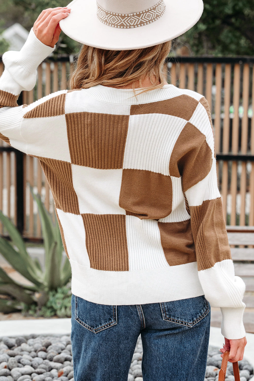 Threaded Pear Women's Julia Checkered Button Sweater Cardigan