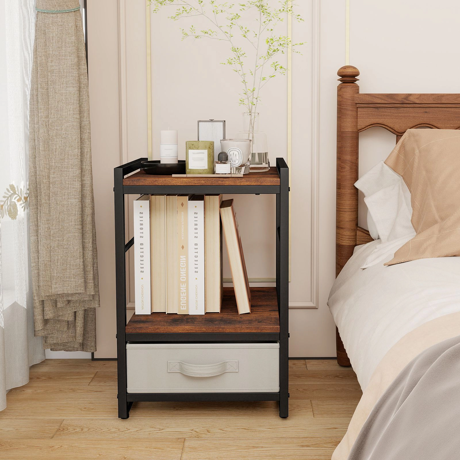SlickBlue Unisex Industrial Rustic Storage Nightstand Bedside Table