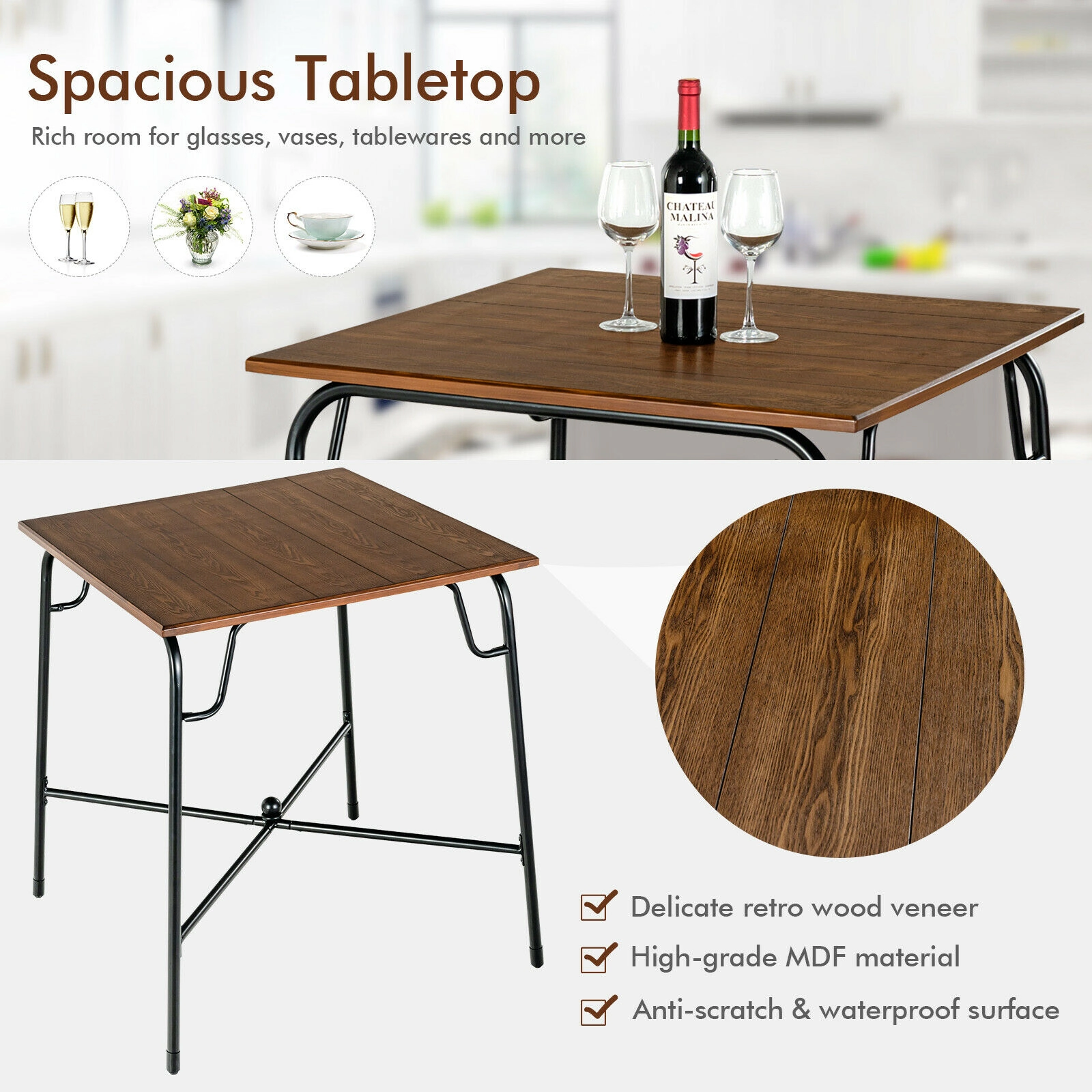 LJG 5 Pieces Bar Table Set with 4 Counter Height Backless Stools
