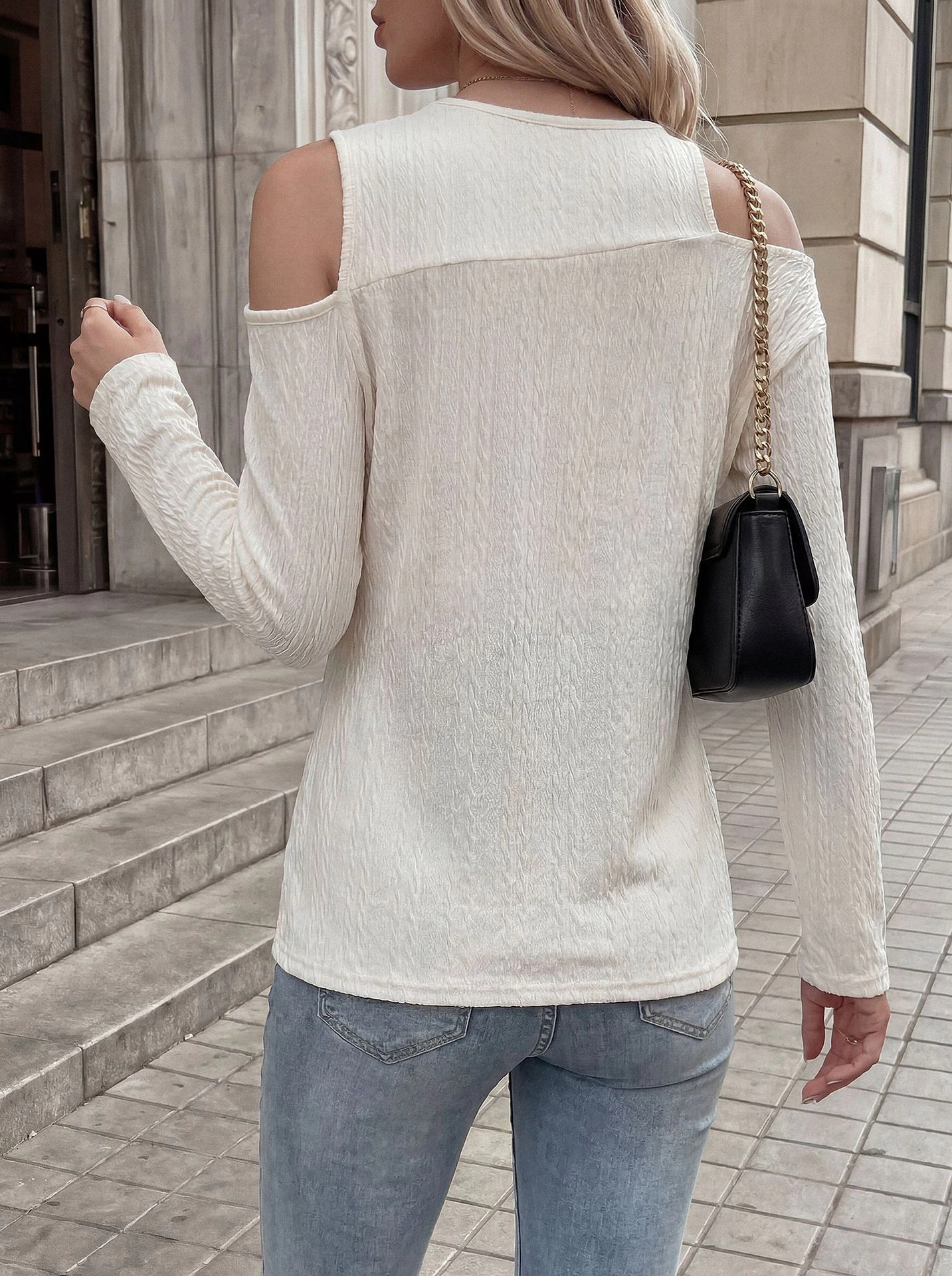 Enchanted Funland Women's Cold Shoulder Round Neck Cut Out Long Sleeve Shirts